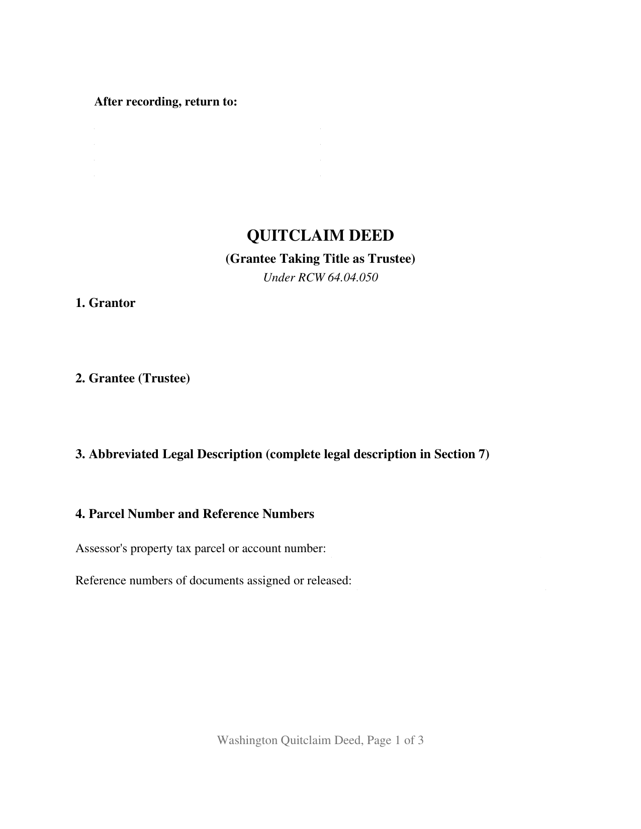 Snohomish County Quitclaim Deed (Trustee Grantee) Form