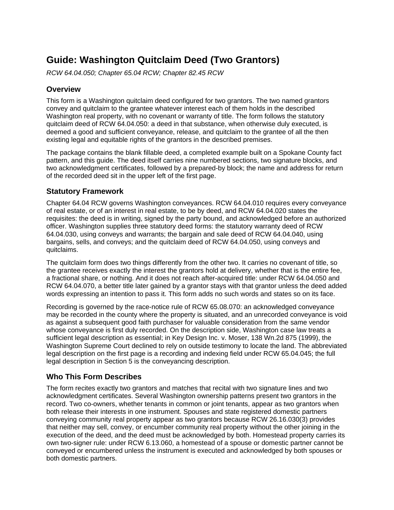 Yakima County Quitclaim Deed (Two Grantors) Guide