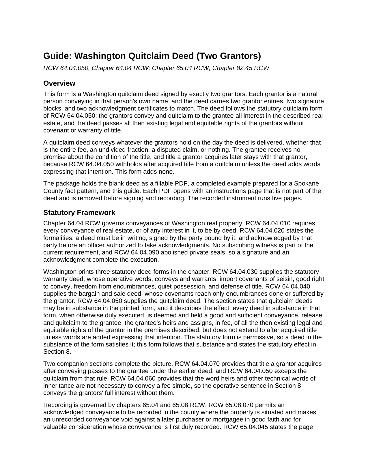 Franklin County Quitclaim Deed (Two Grantors) Guide