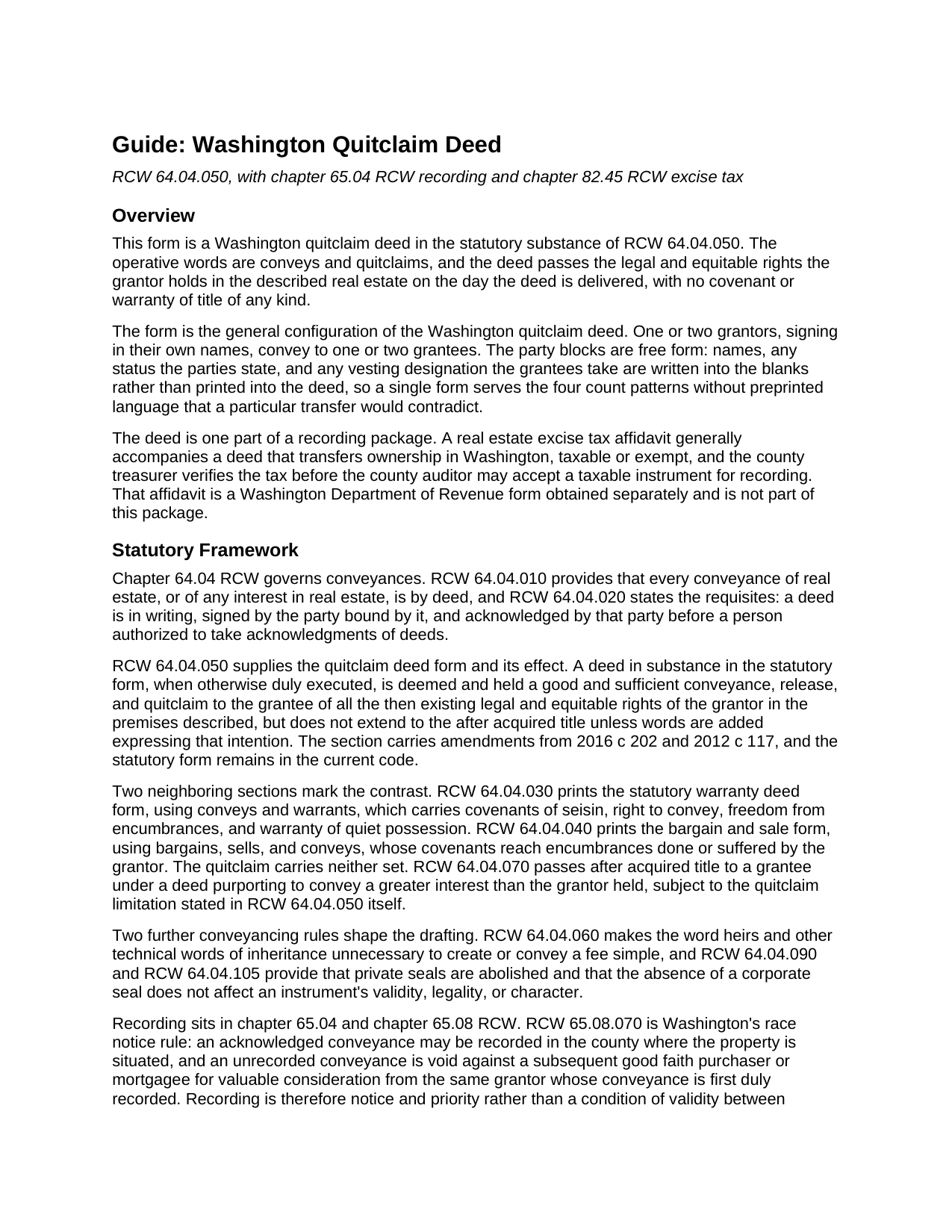 Grant County Quitclaim Deed Guide