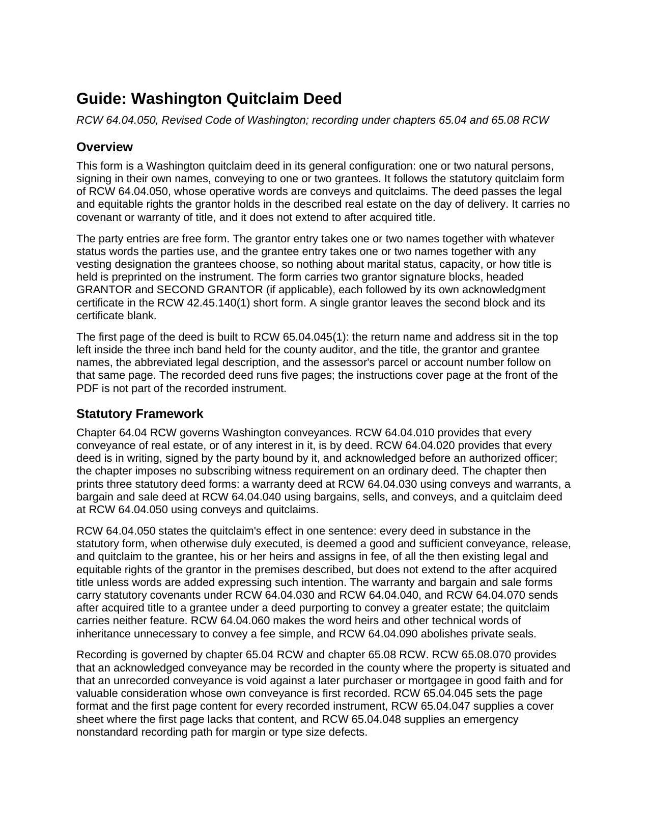 Franklin County Quitclaim Deed Guide
