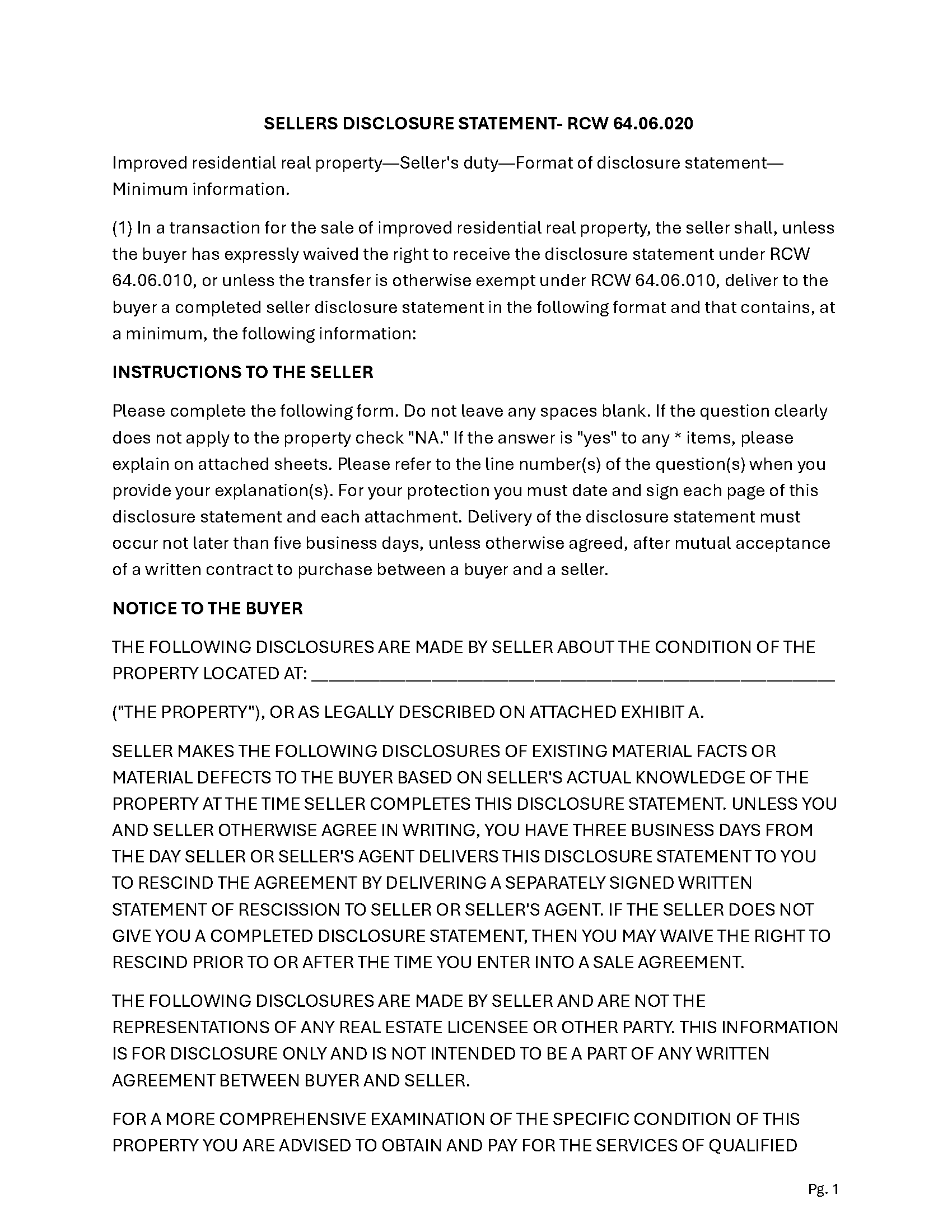 Clallam County Sellers Disclosure Form