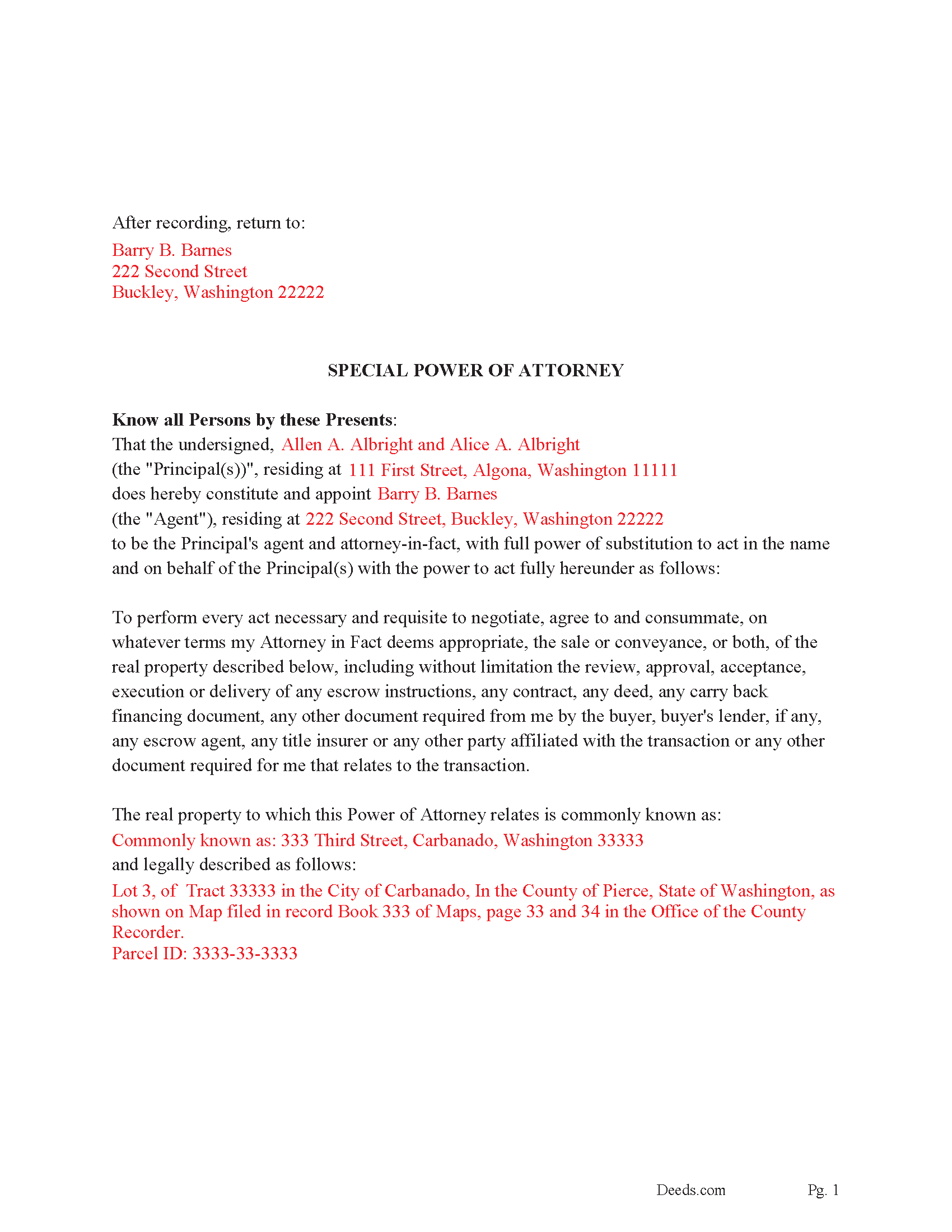 Benton County Completed Example of the Power of Attorney