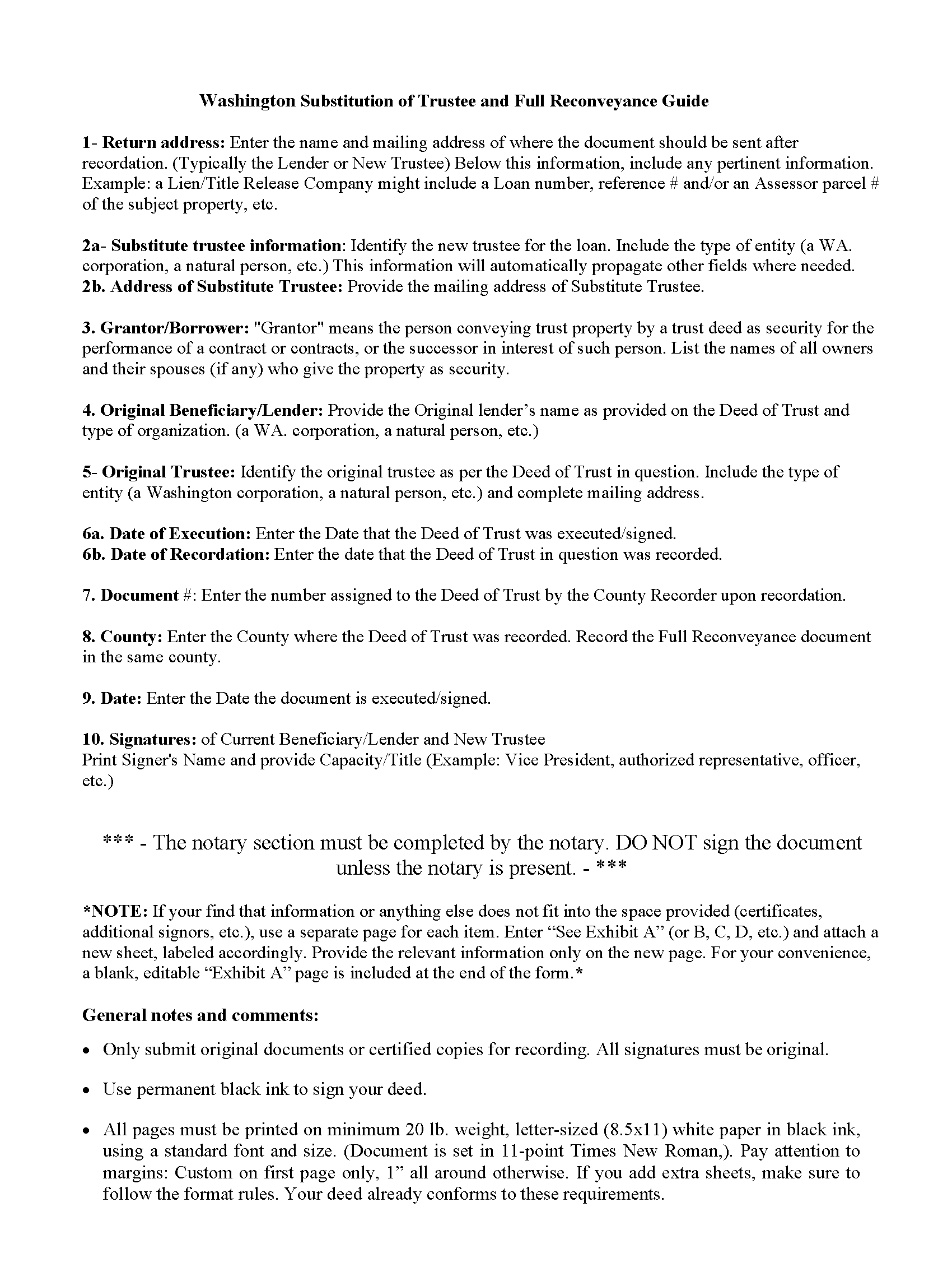 Yakima County Guidelines For Substitution of Trustee and Full Reconveyance