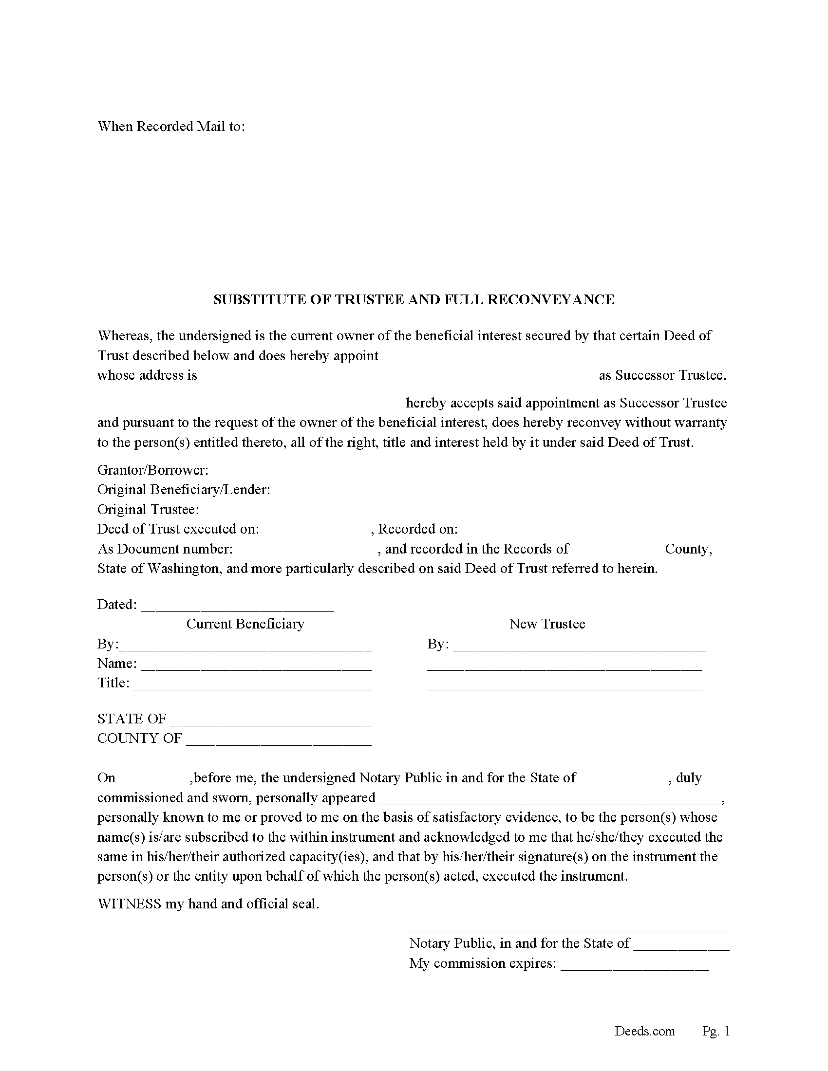 Yakima County Substitution of Trustee and Full Reconveyance Form