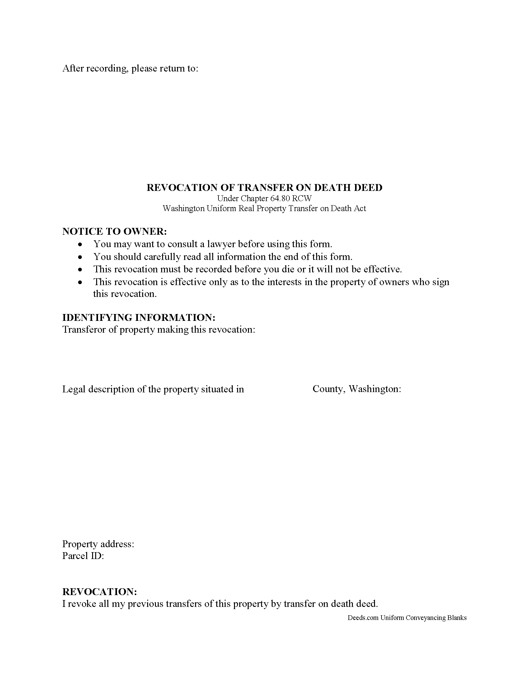 Benton County Transfer on Death Revocation Form