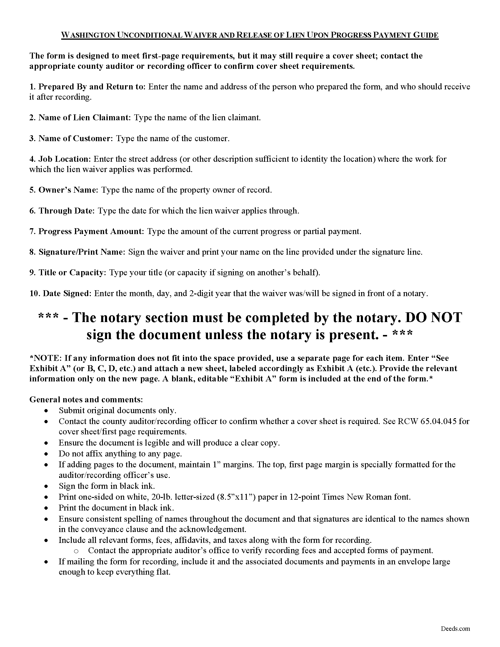 Cowlitz County Unconditional Waiver and Release of Claim upon Progress Payment Guide