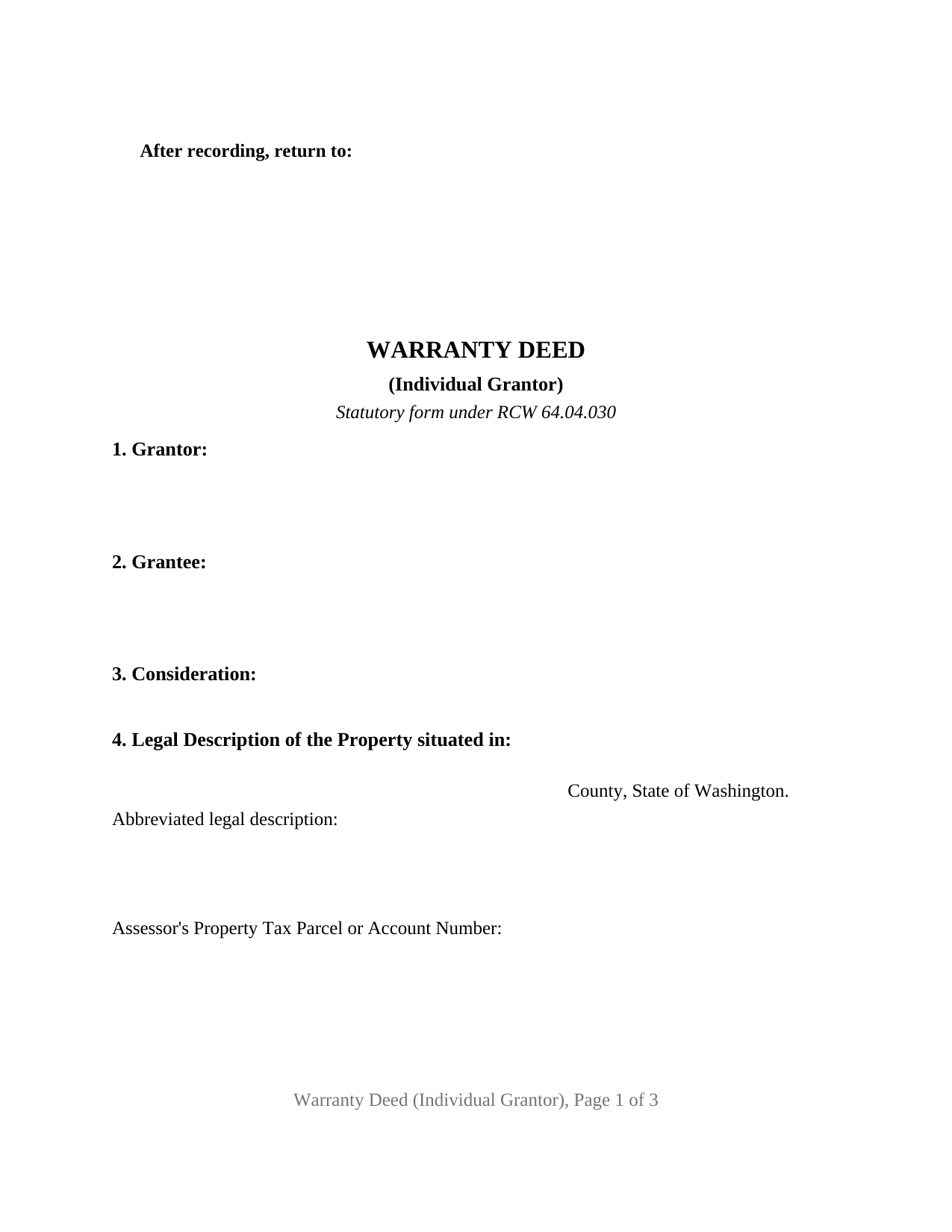Jefferson County Warranty Deed (Individual Grantor) Form