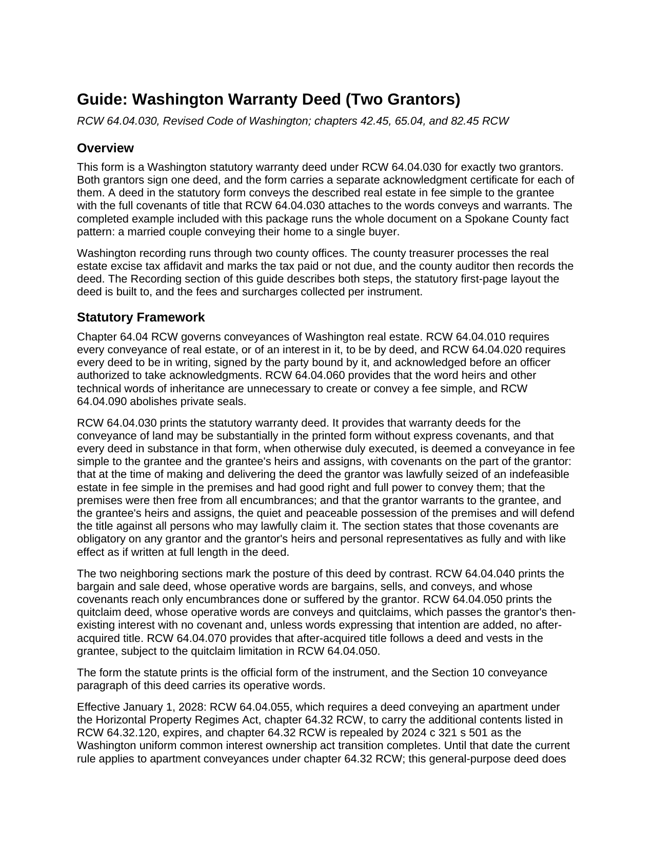 Whatcom County Warranty Deed (Two Grantors) Guide