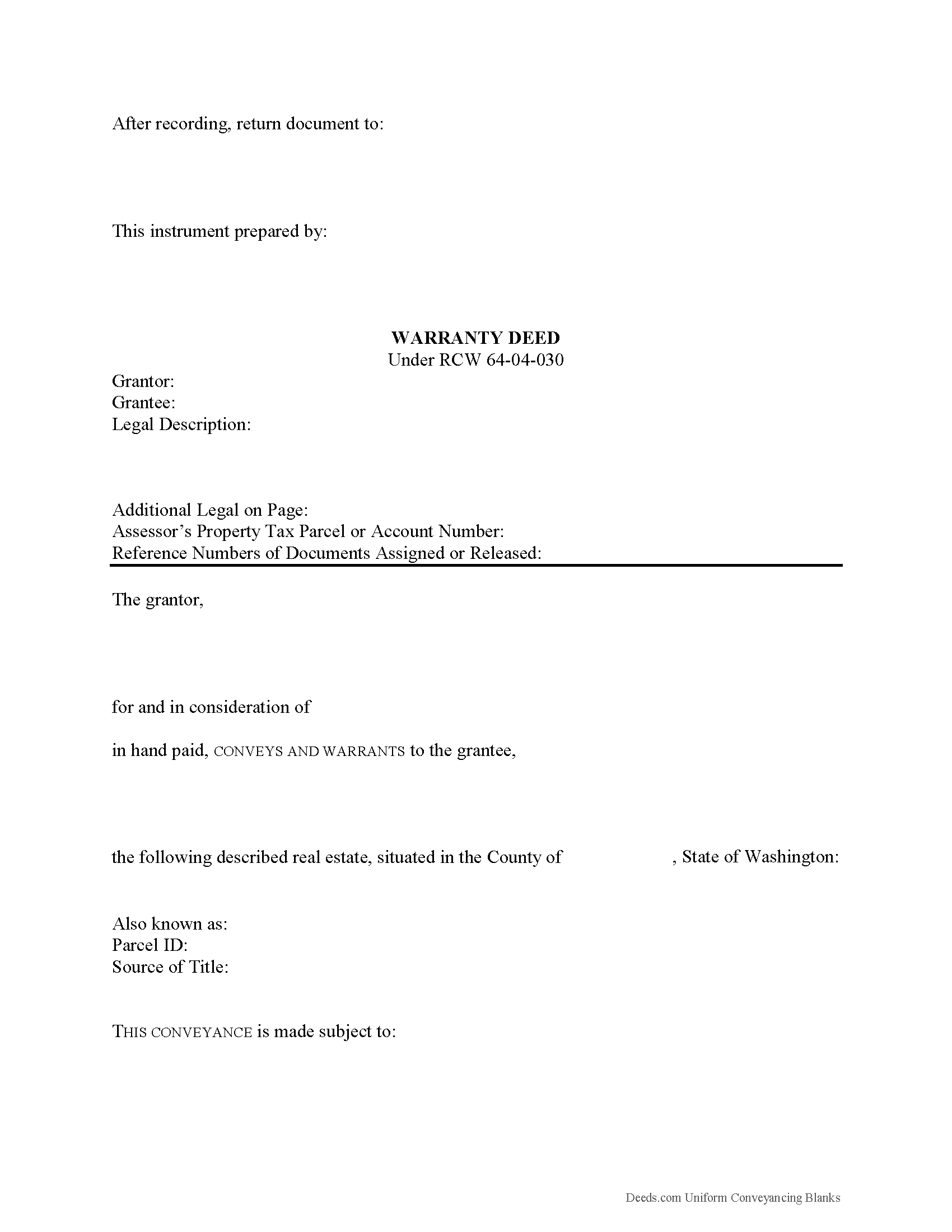 Thurston County Warranty Deed Form