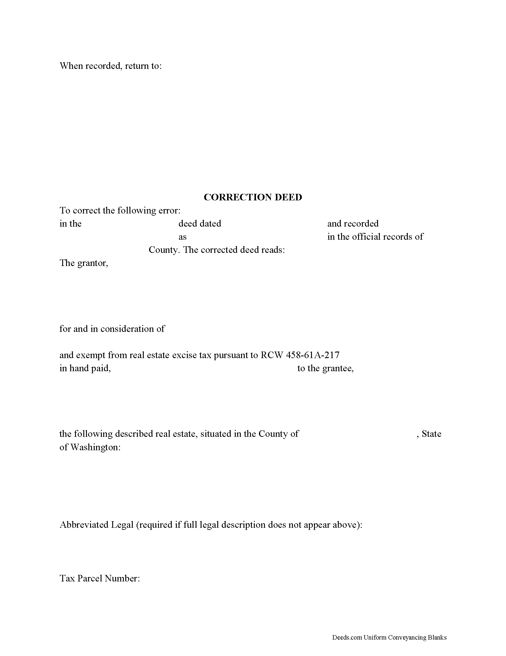 Washington Correction Deed Image