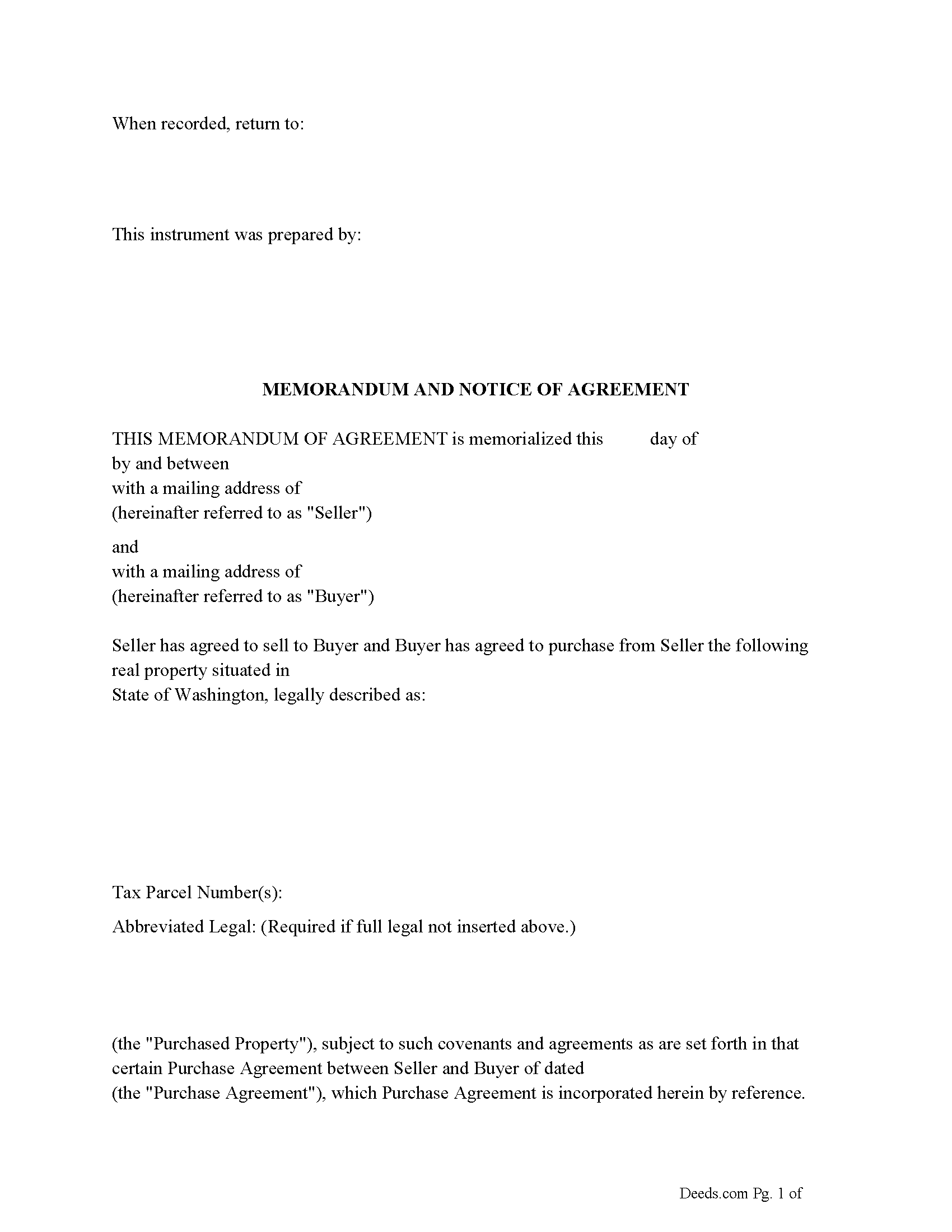 Washington Memorandum and Notice of Agreement Image