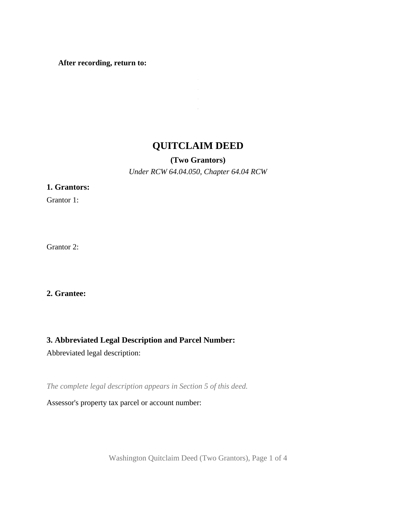 Washington Quitclaim Deed (Two Grantors)