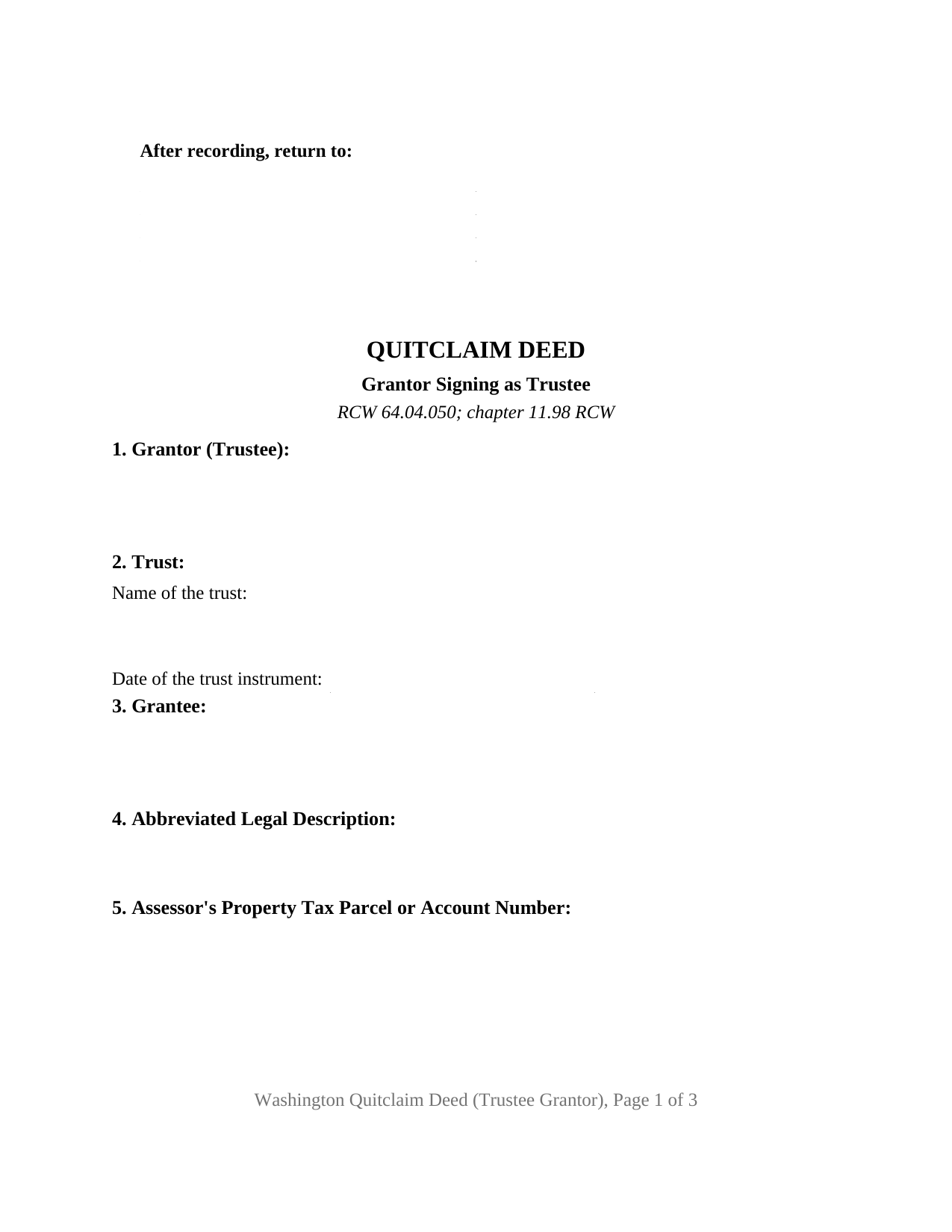 Washington Quitclaim Deed (Trustee Grantor)