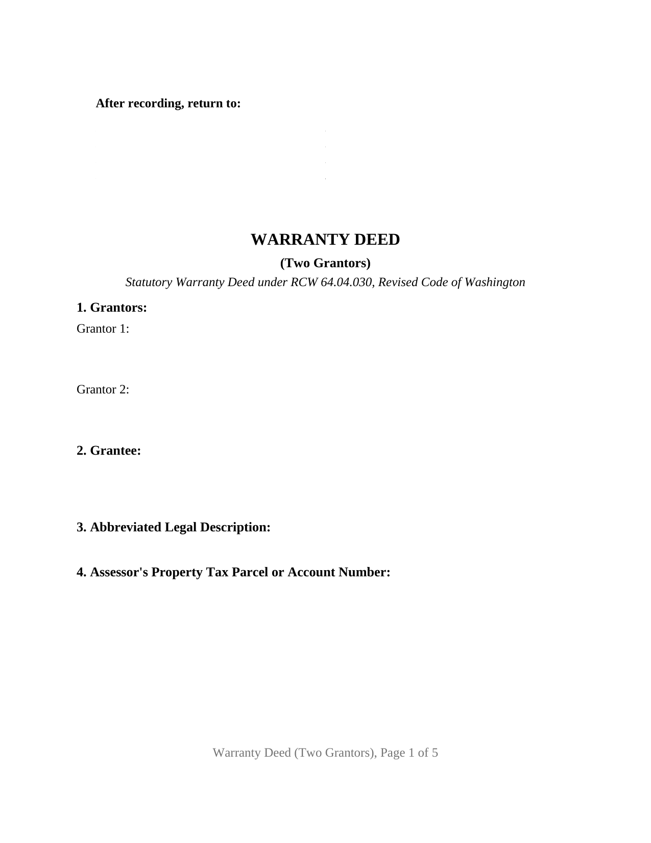 Washington Warranty Deed (Two Grantors)