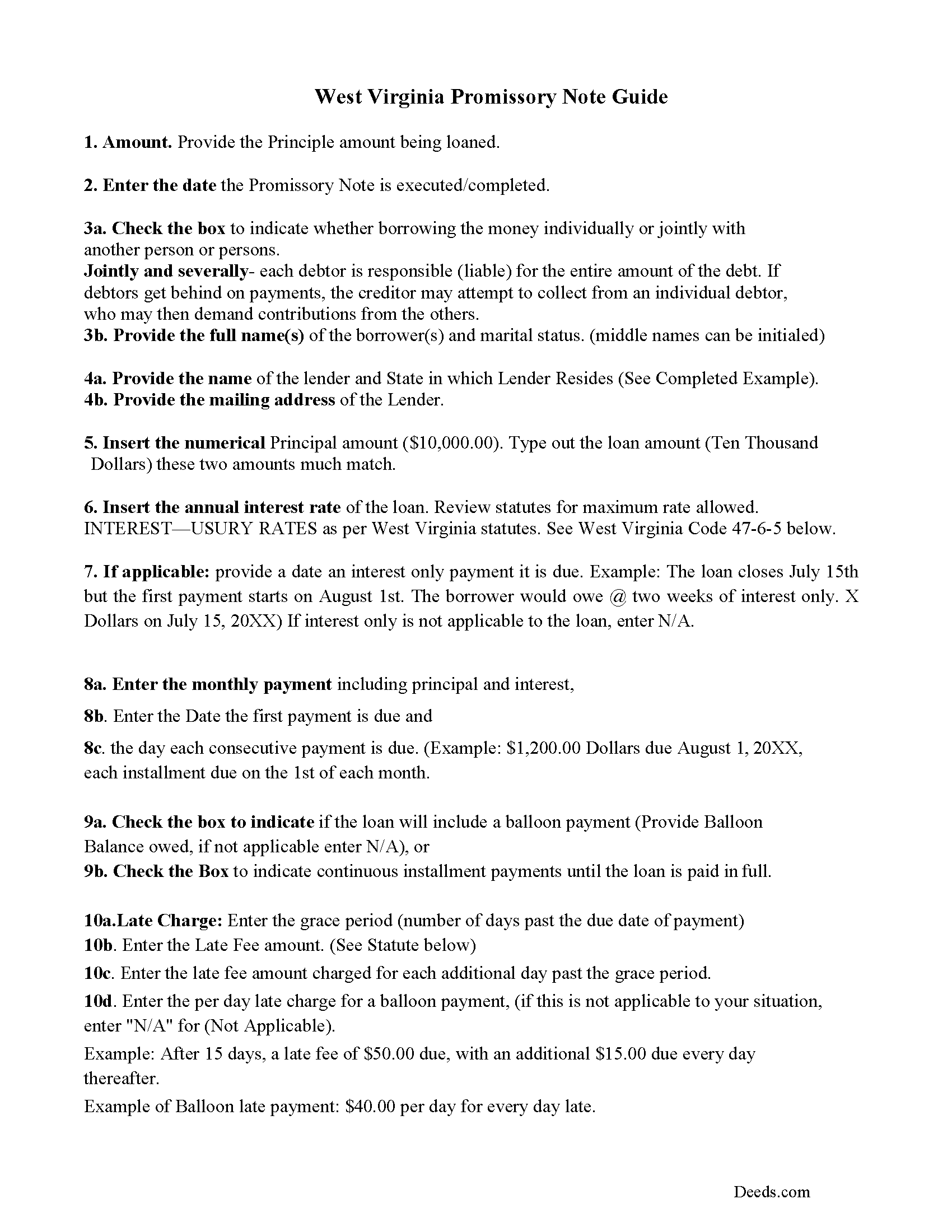 Promissory Note Guidelines