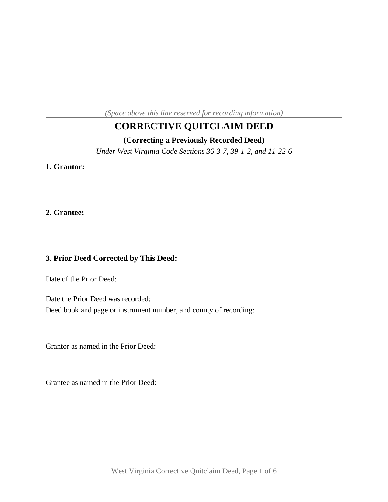 Summers County Quitclaim Deed (Corrective) Form