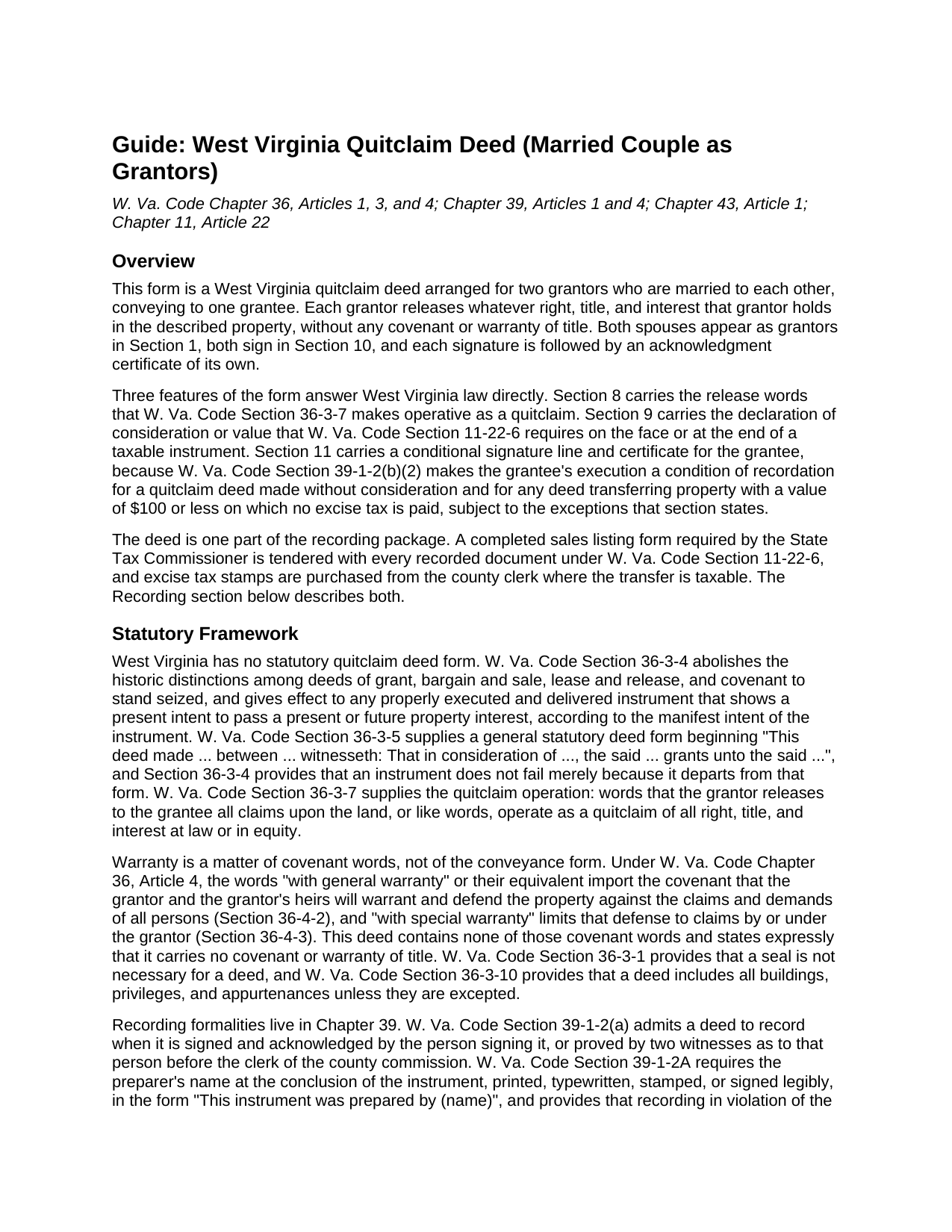 Summers County Quitclaim Deed (Married Couple as Grantors) Guide