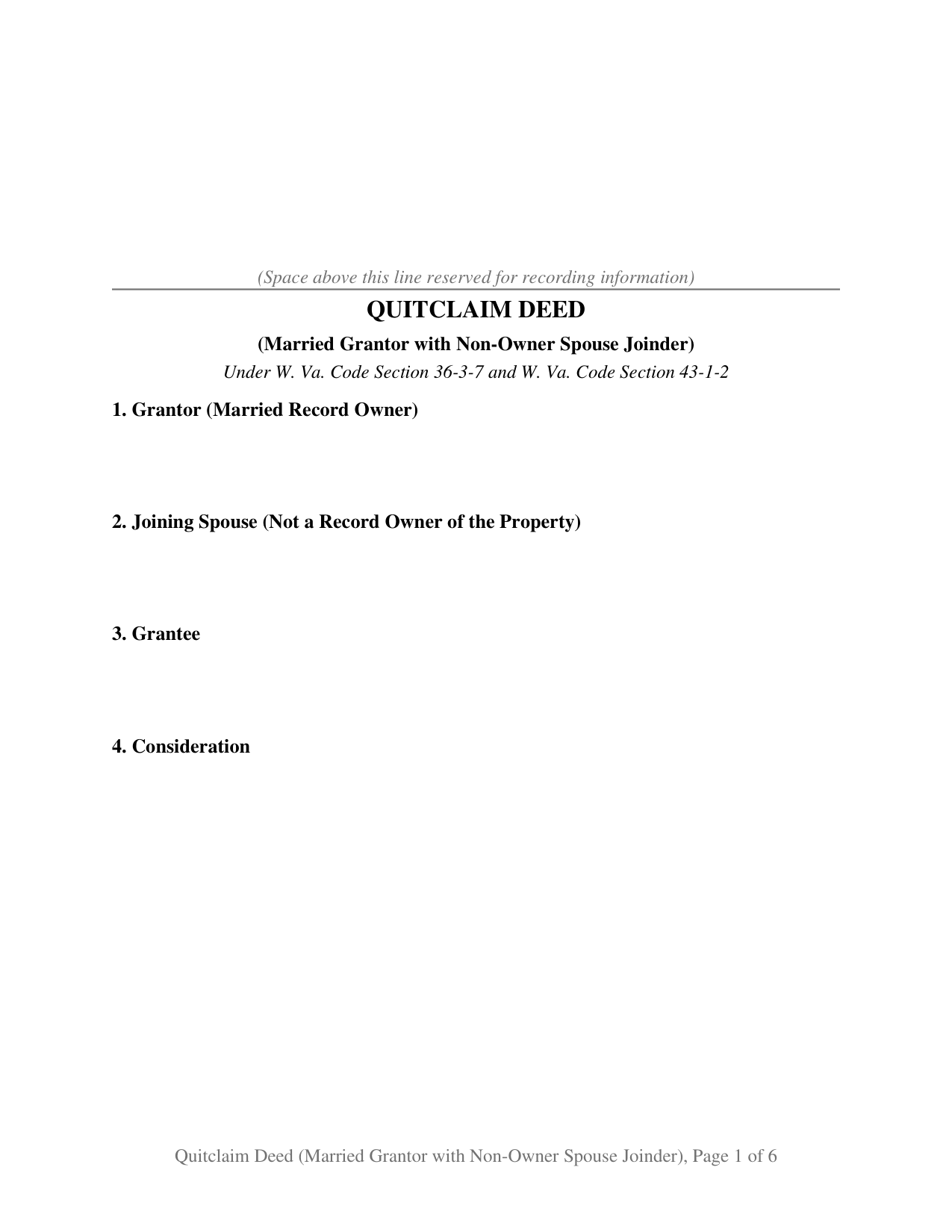Tucker County Quitclaim Deed (Married Grantor with Non-Owner Spouse Joinder) Form
