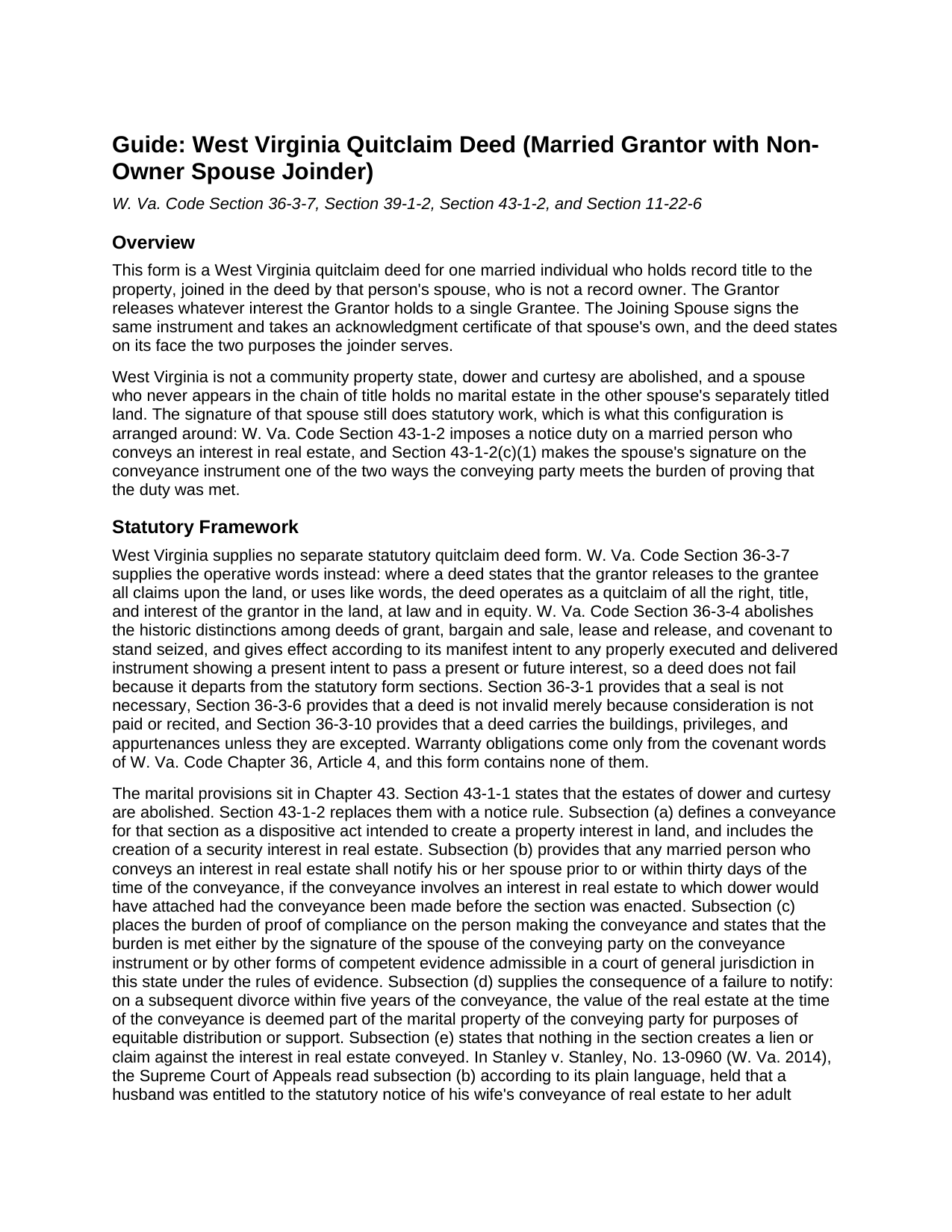Tucker County Quitclaim Deed (Married Grantor with Non-Owner Spouse Joinder) Guide
