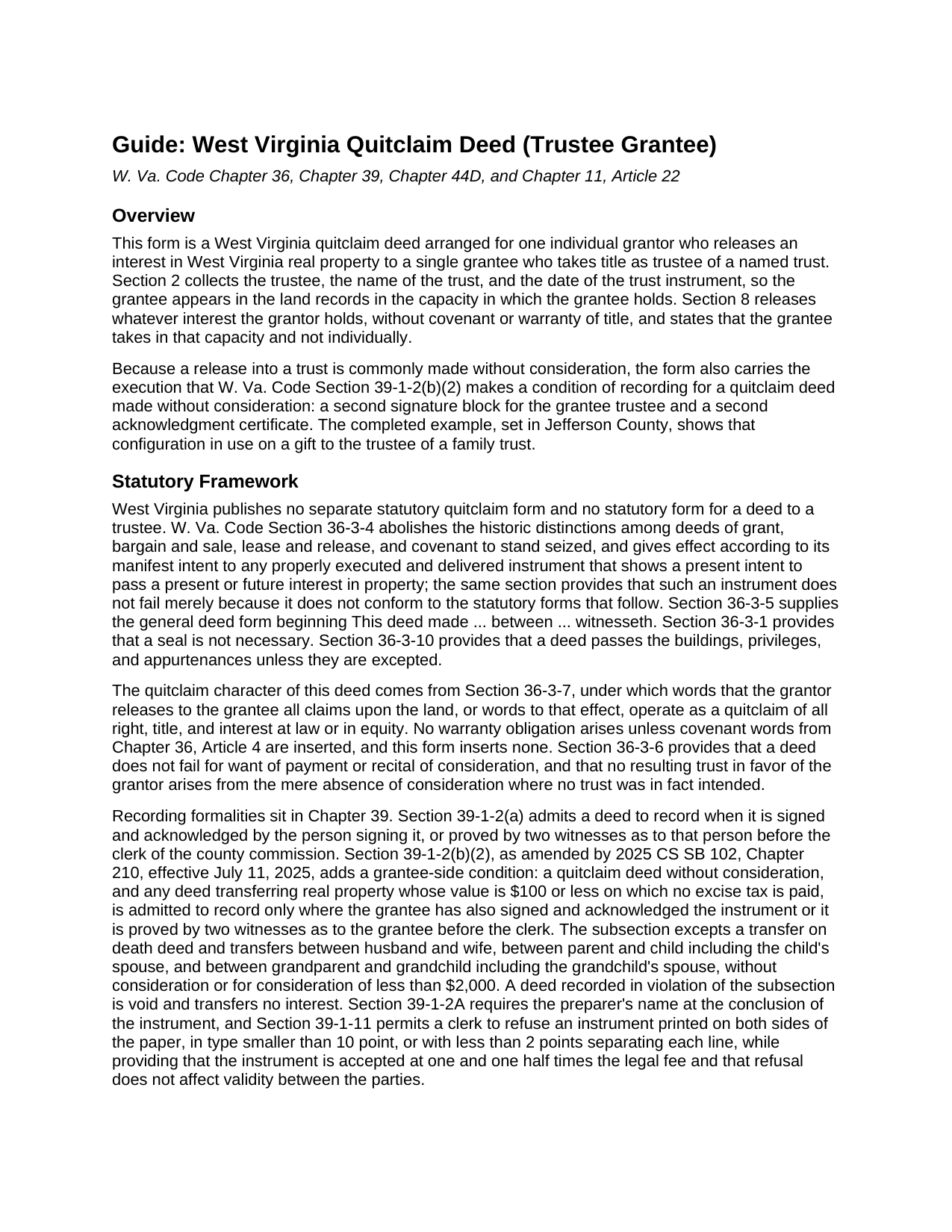 Calhoun County Quitclaim Deed (Trustee Grantee) Guide