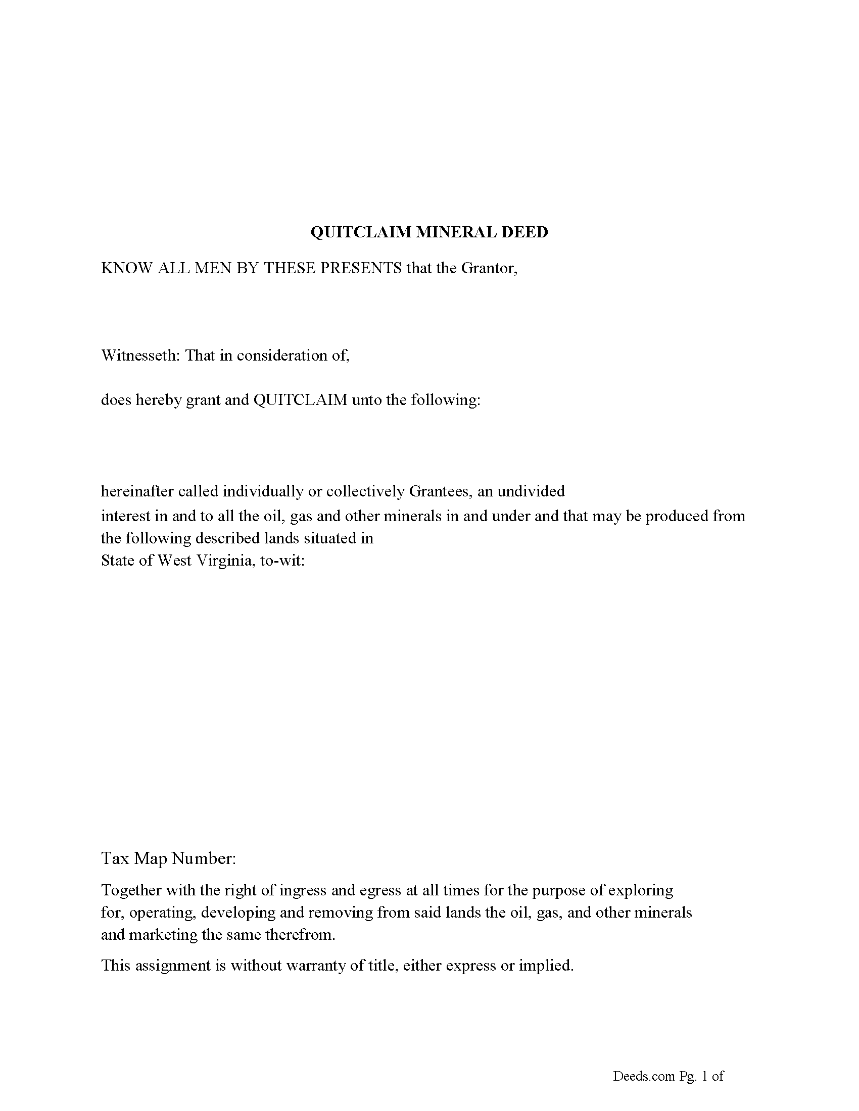 Tyler County Quitclaim Mineral Deed Form