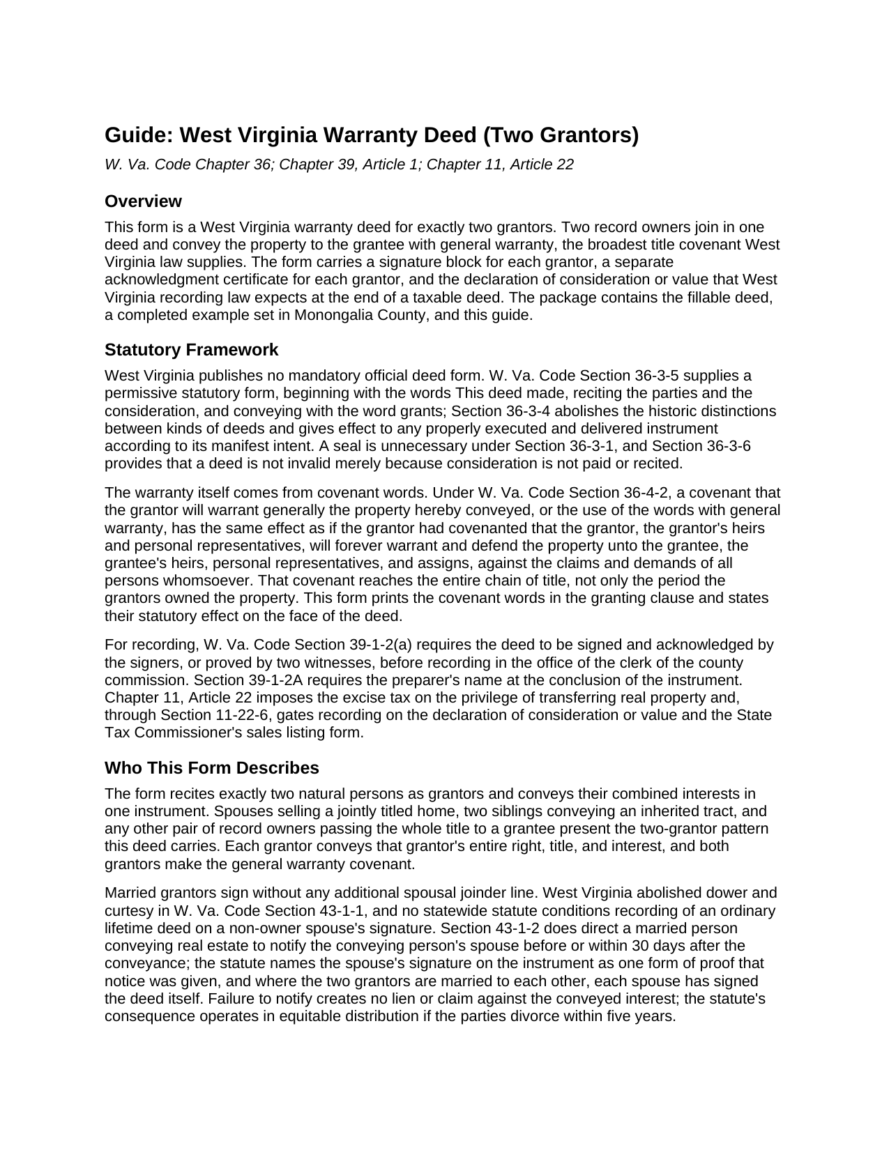Hardy County Warranty Deed (Two Grantors) Guide