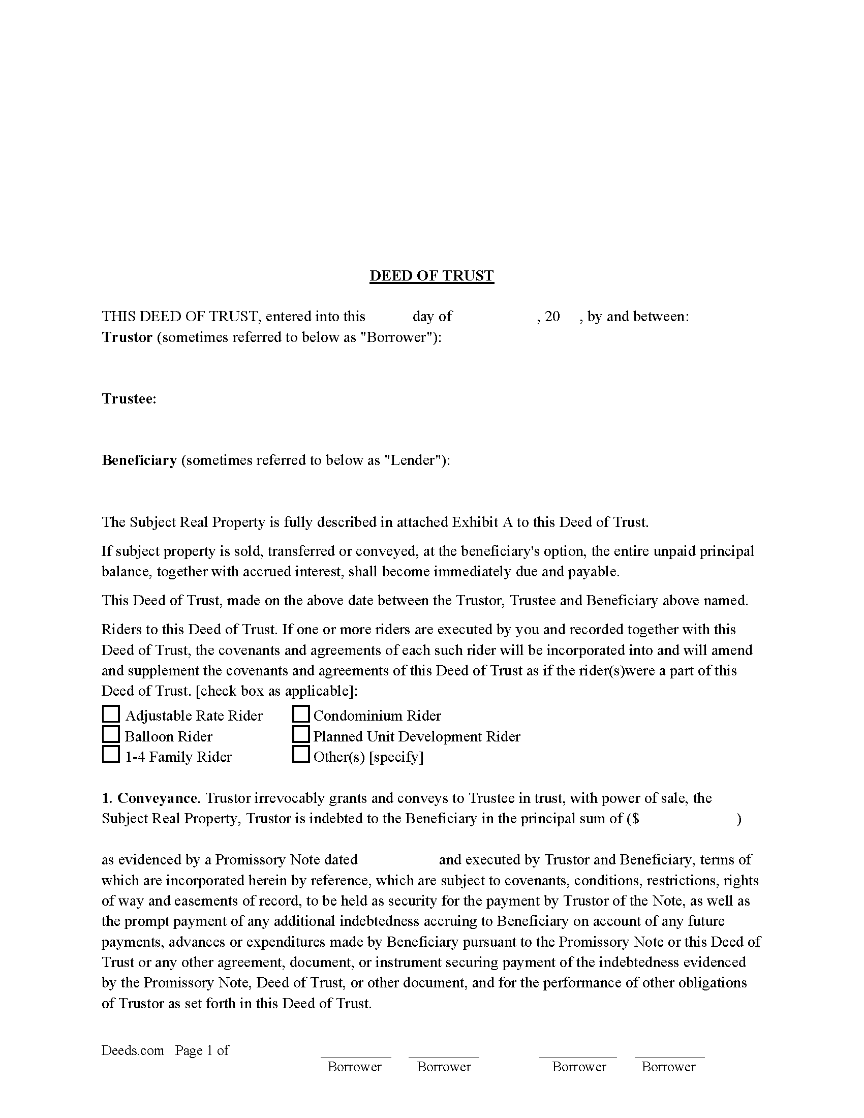 Deed of Trust and Promissory Note