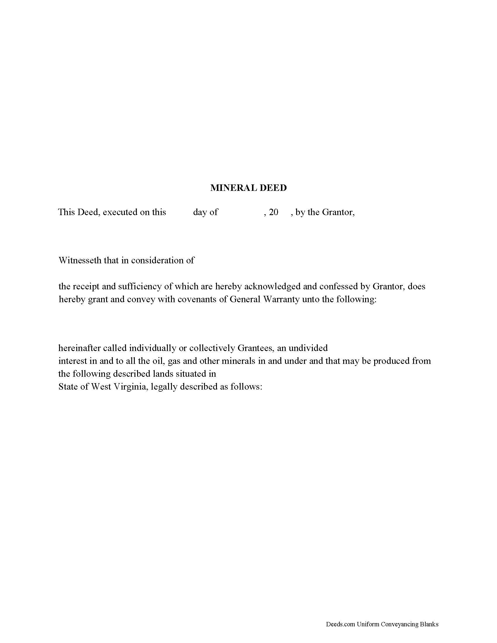 West Virginia Mineral Deed Image