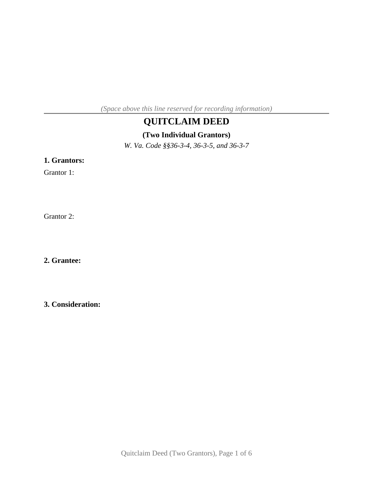 West Virginia Quitclaim Deed (Two Grantors)