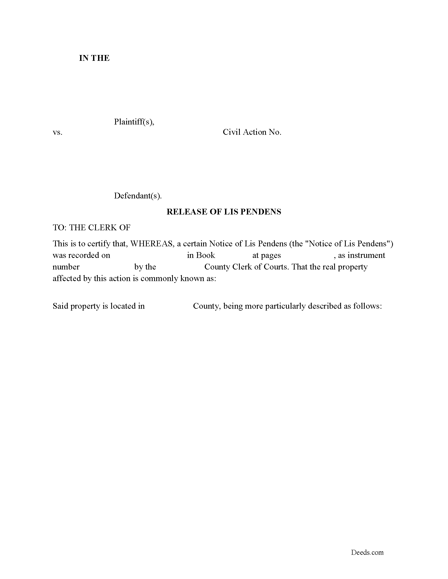 West Virginia Release of Lis Pendens Image