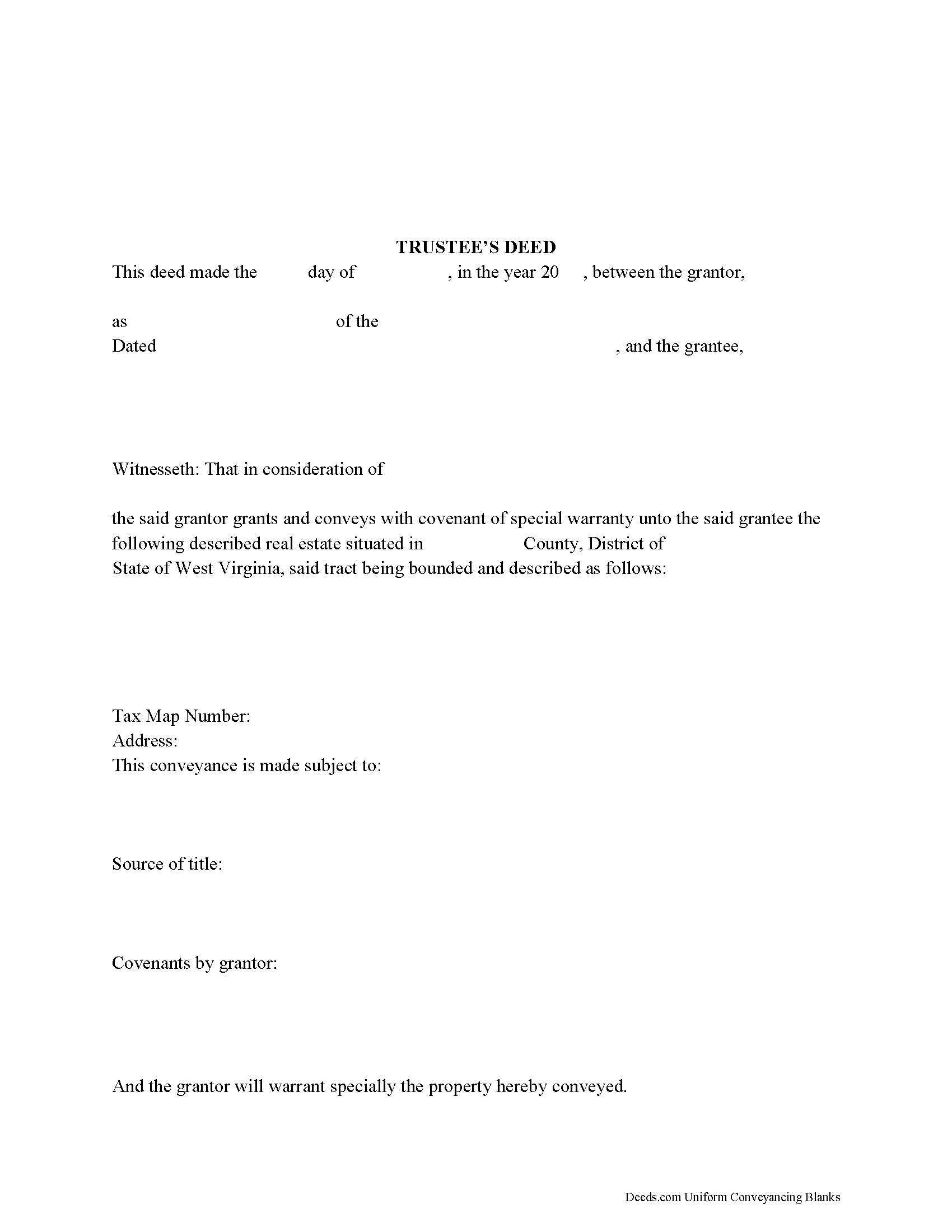 West Virginia Trustee Deed Image