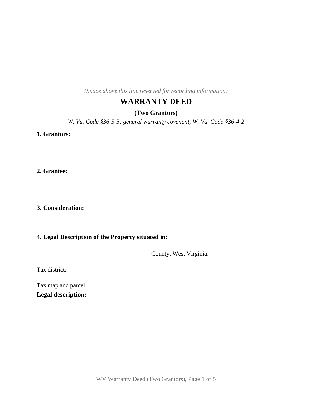 West Virginia Warranty Deed (Two Grantors)