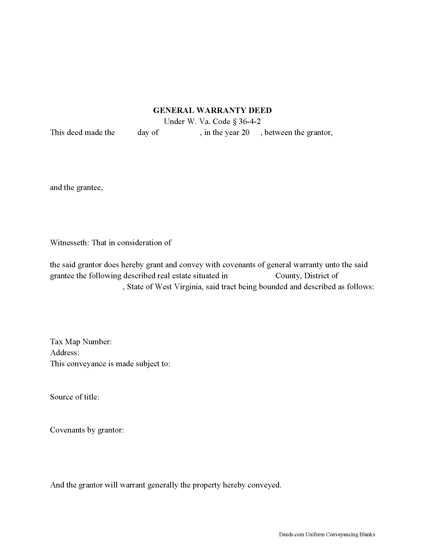 West Virginia Warranty Deed Image