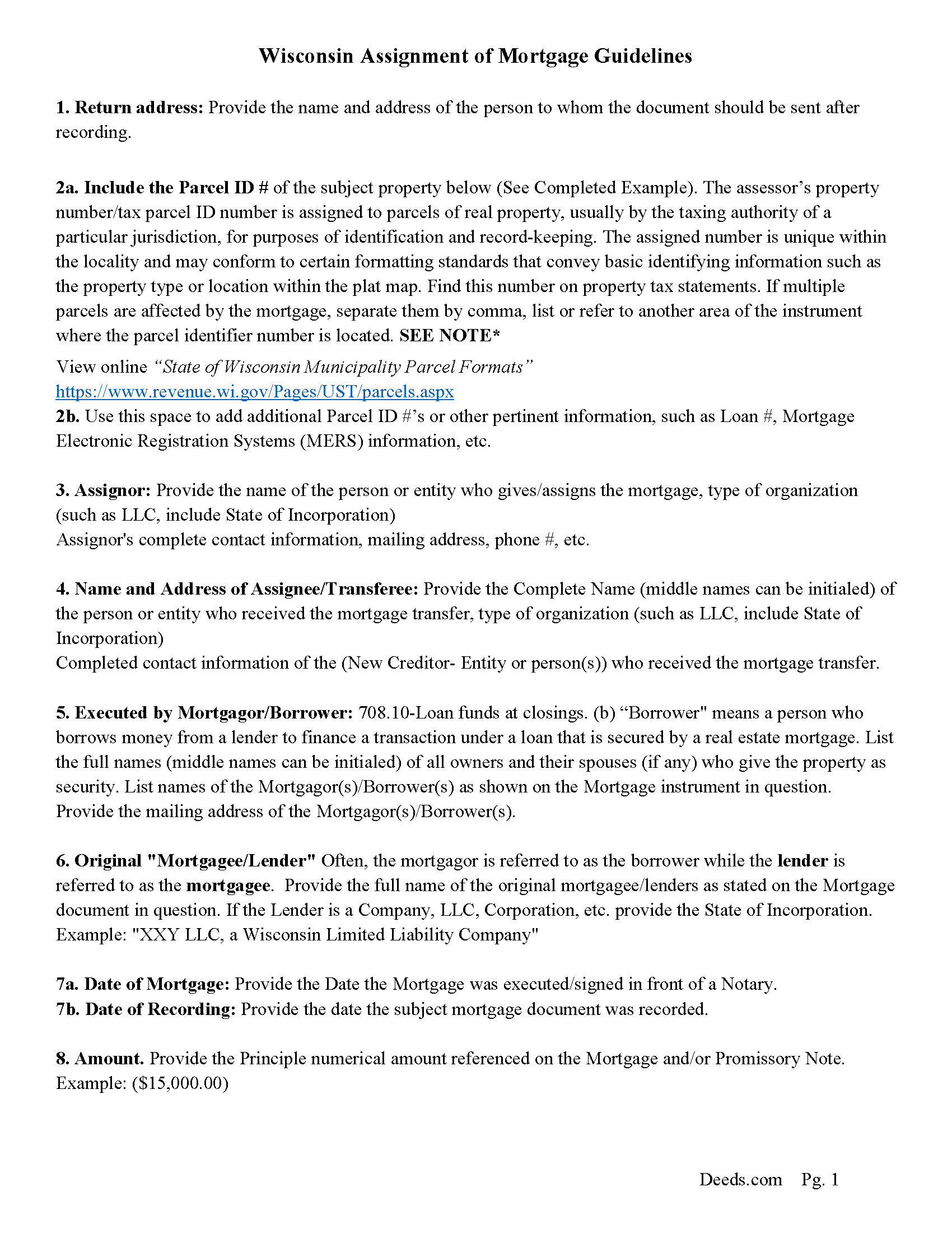 Pepin County Assignment of Mortgage Guidelines