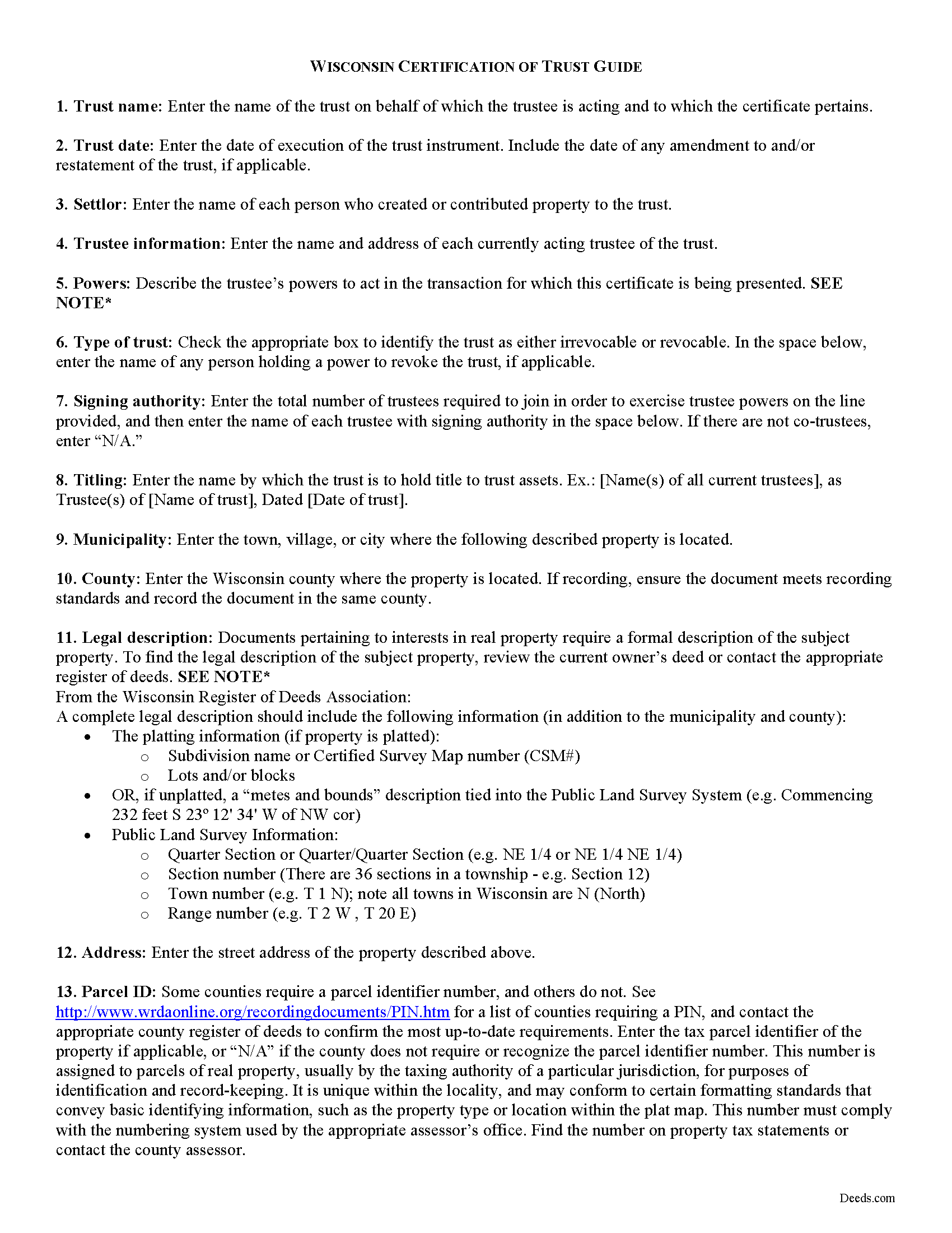 Pepin County Certificate of Trust Guide