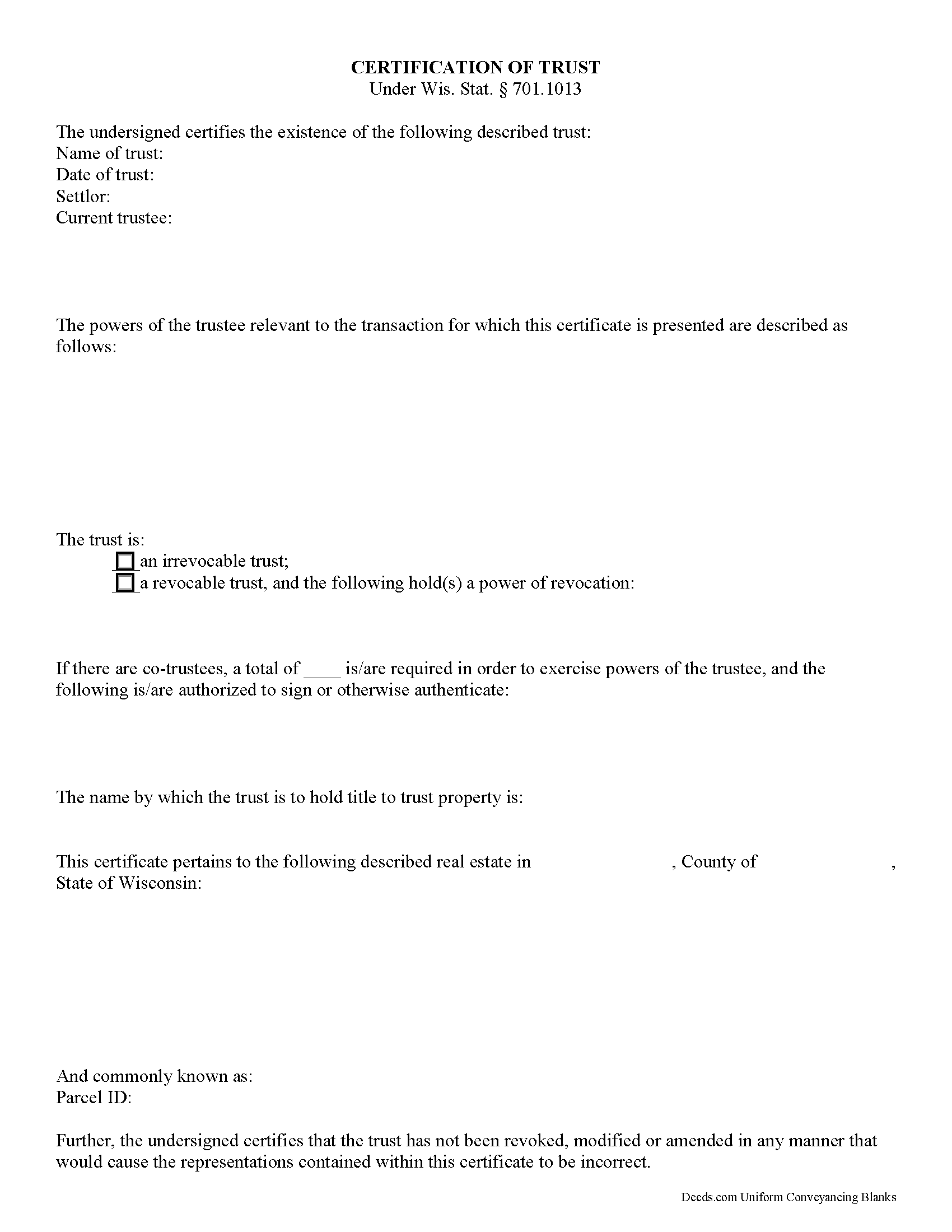 Certificate of Trust Form