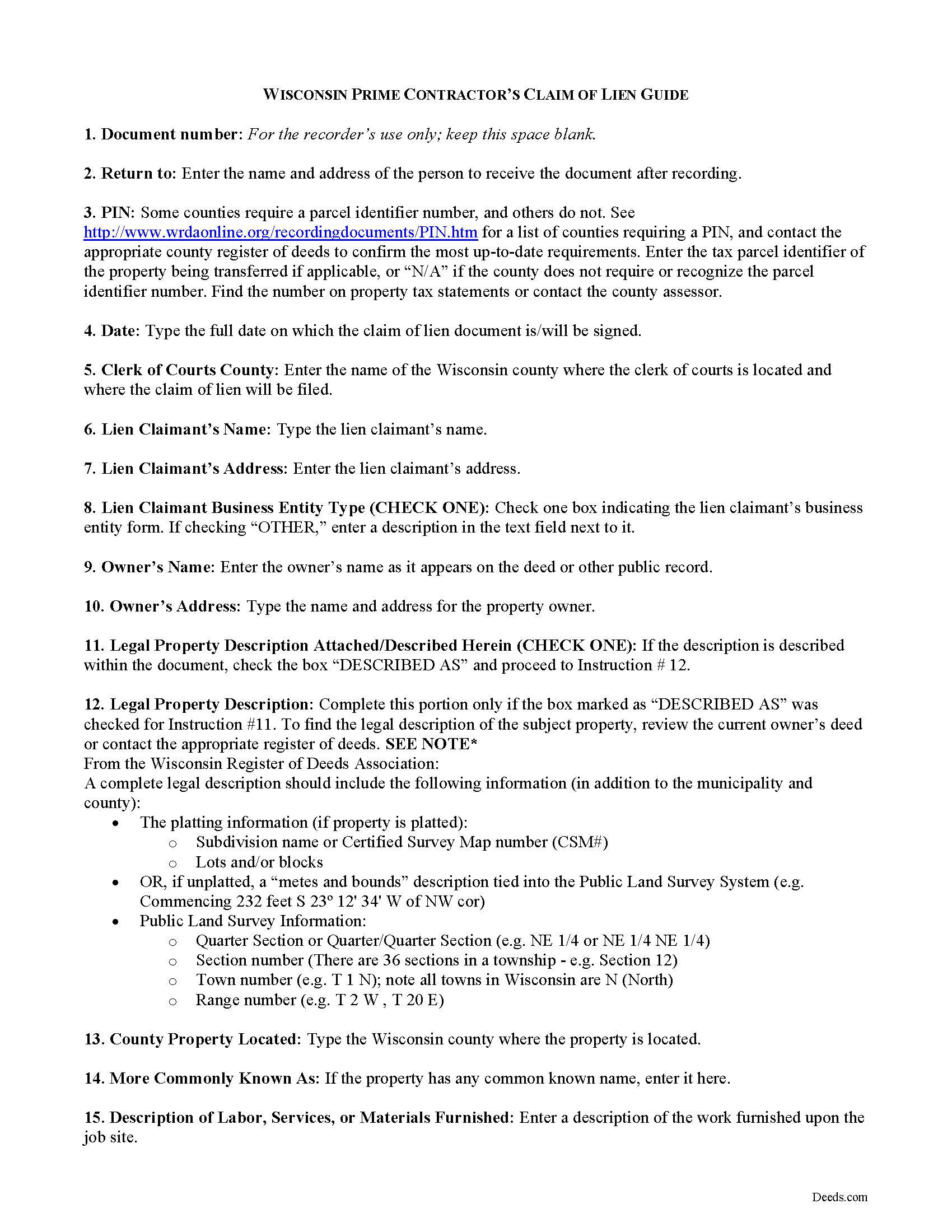 Pepin County Contractor Claim of Lien Guide