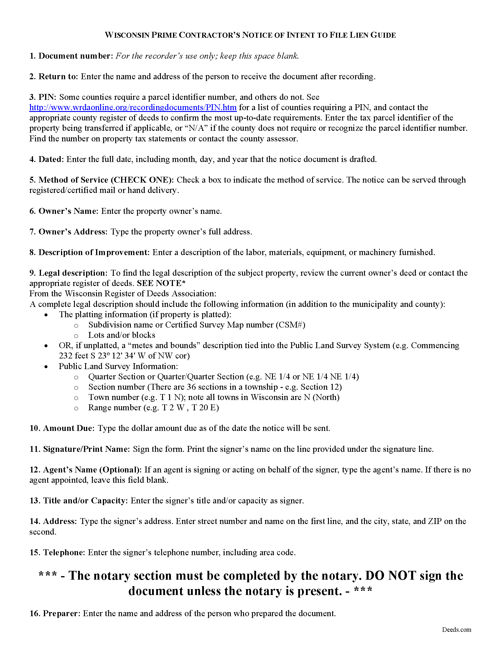 Pepin County Contractor Notice of Intent to File Lien Guide