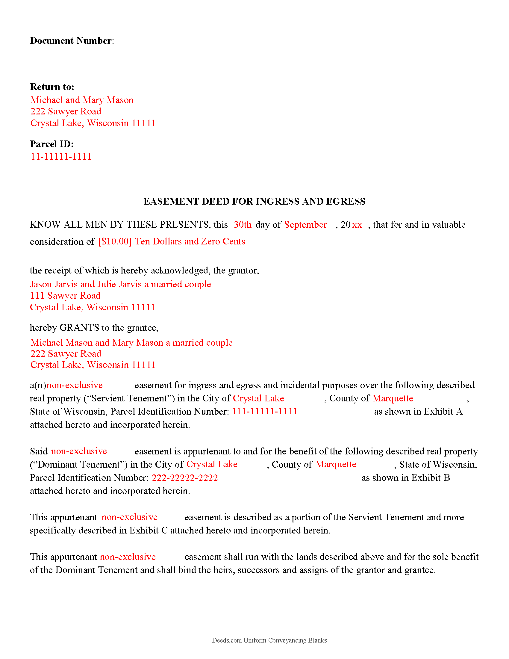 Pepin County Completed Example of the Easement Deed Document
