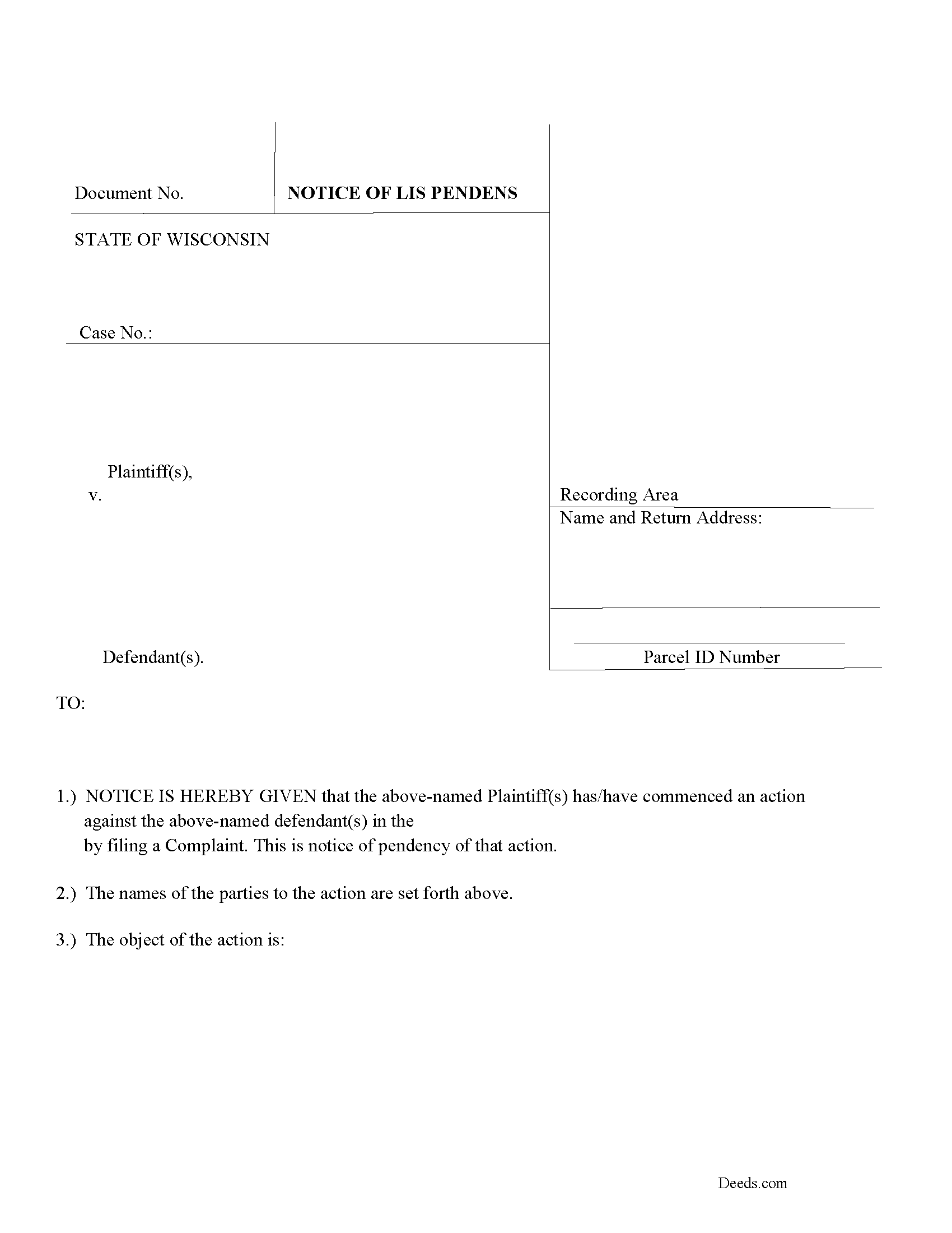 Pepin County Lis Pendens Form