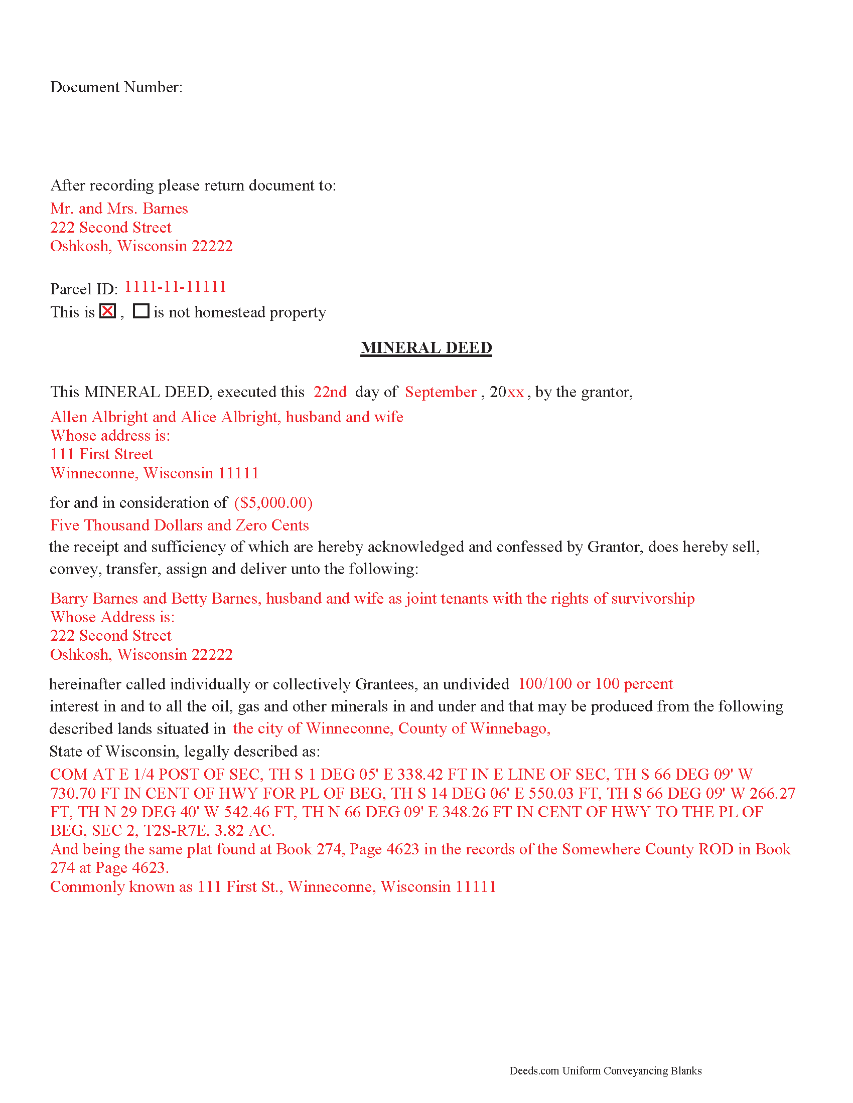 Pepin County Completed Example of the Mineral Deed