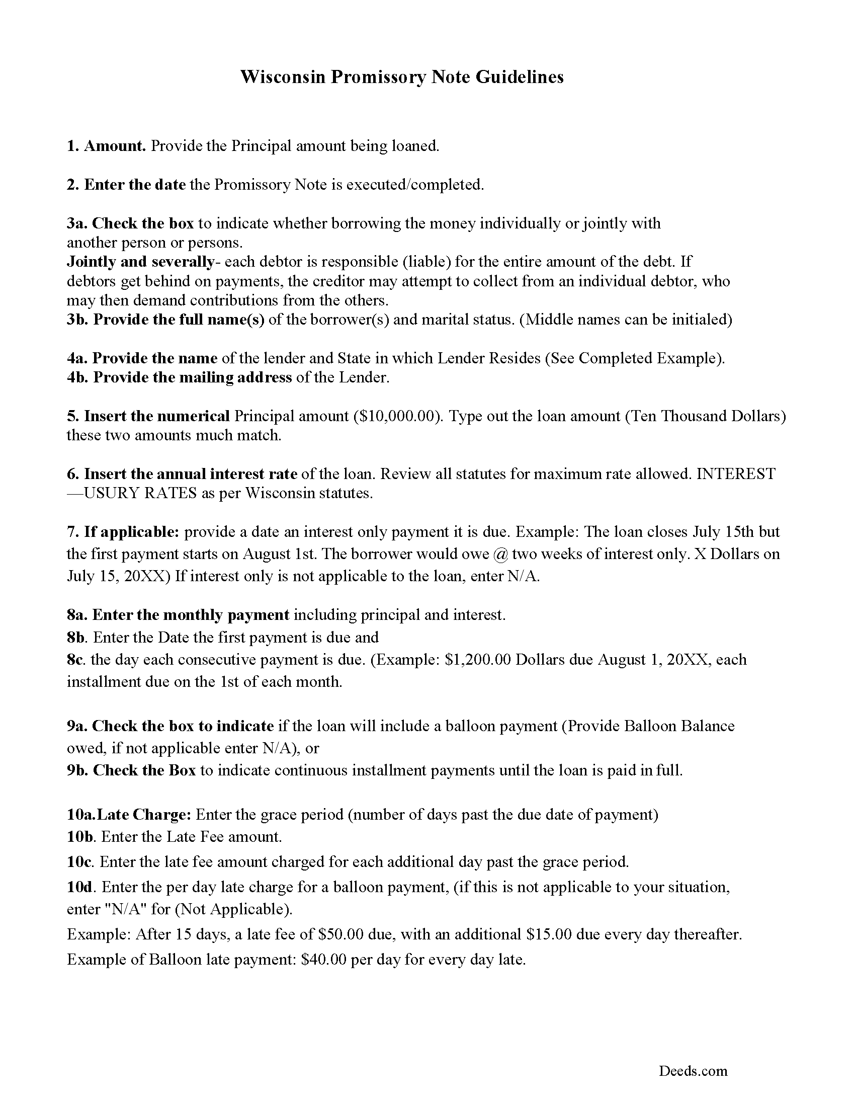Juneau County Promissory Note Guidelines