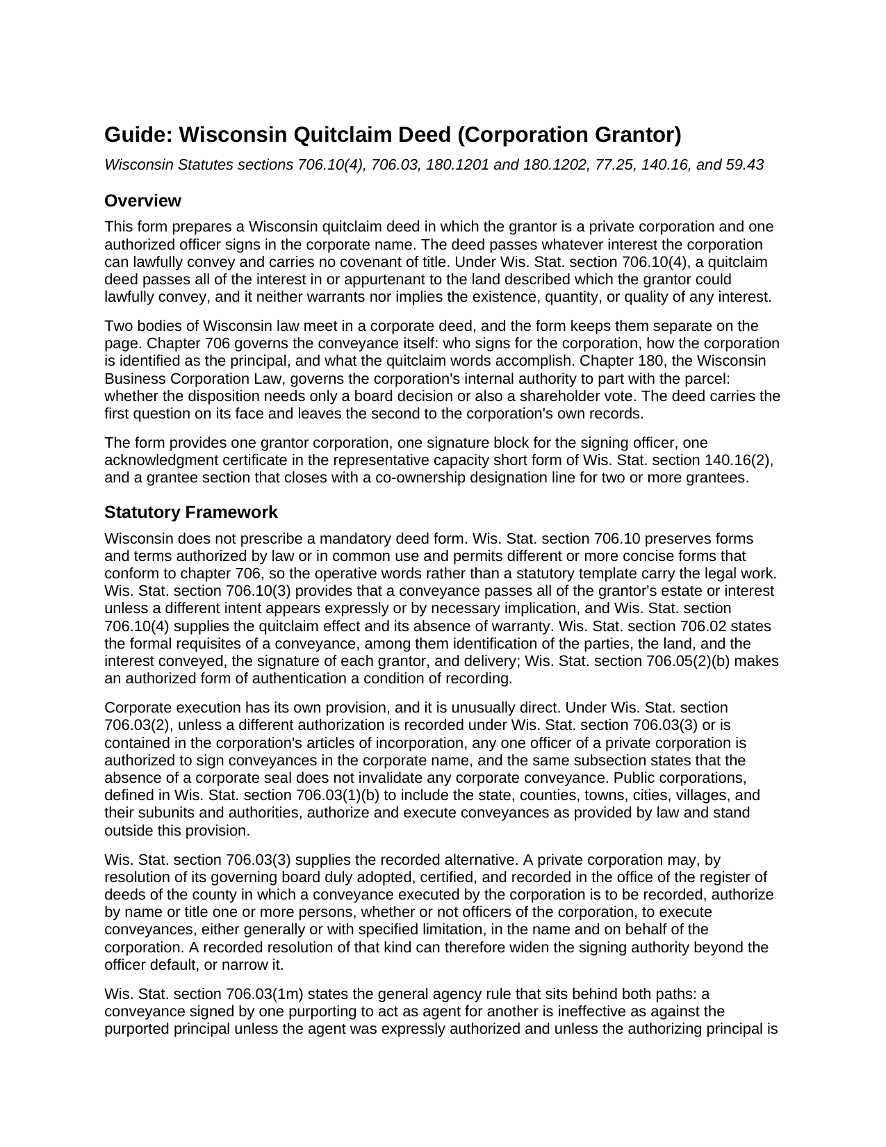 Ashland County Quitclaim Deed (Corporation Grantor) Guide