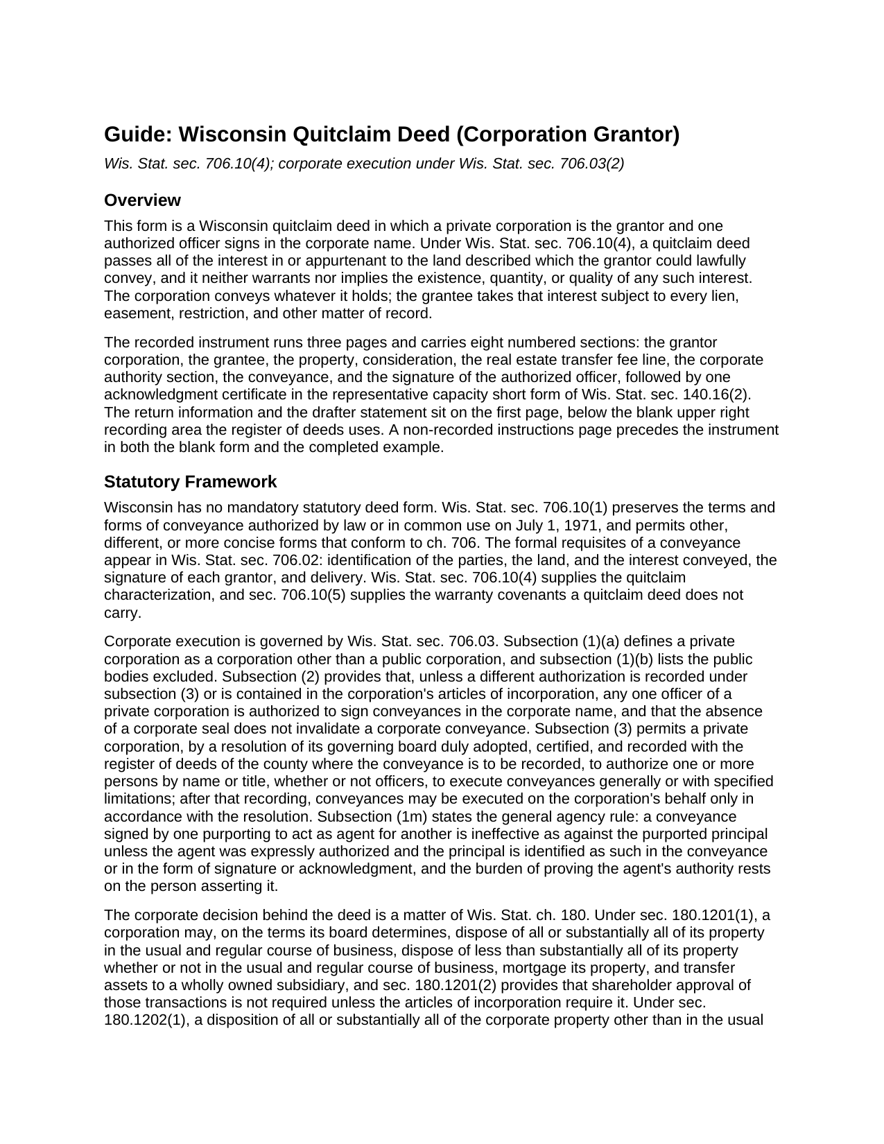 Forest County Quitclaim Deed (Corporation Grantor) Guide