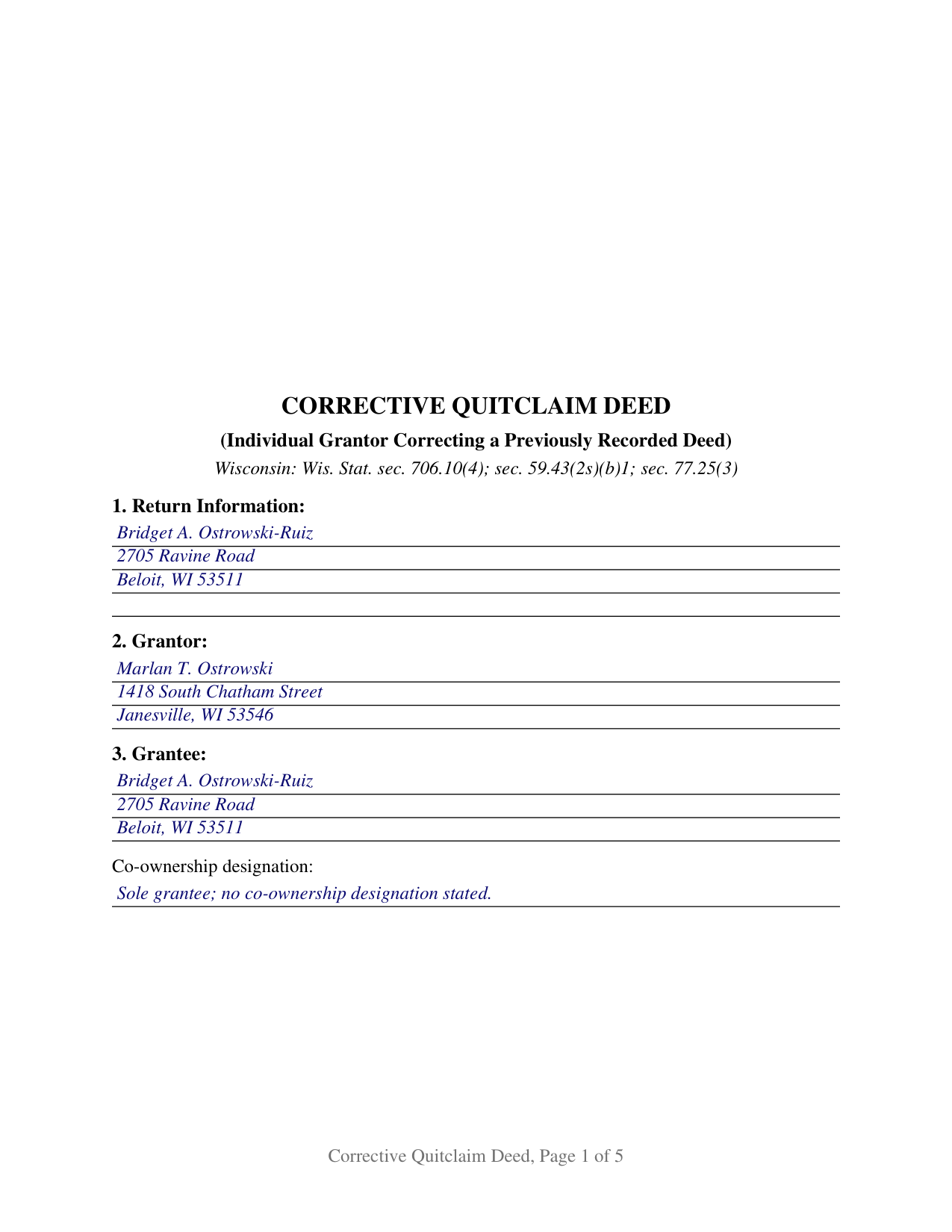 Jackson County Completed Example of the Quitclaim Deed (Corrective) Document