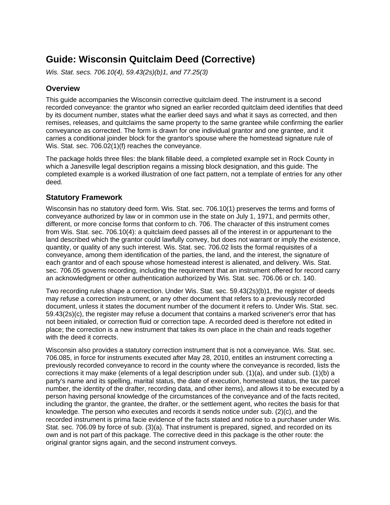 Chippewa County Quitclaim Deed (Corrective) Guide