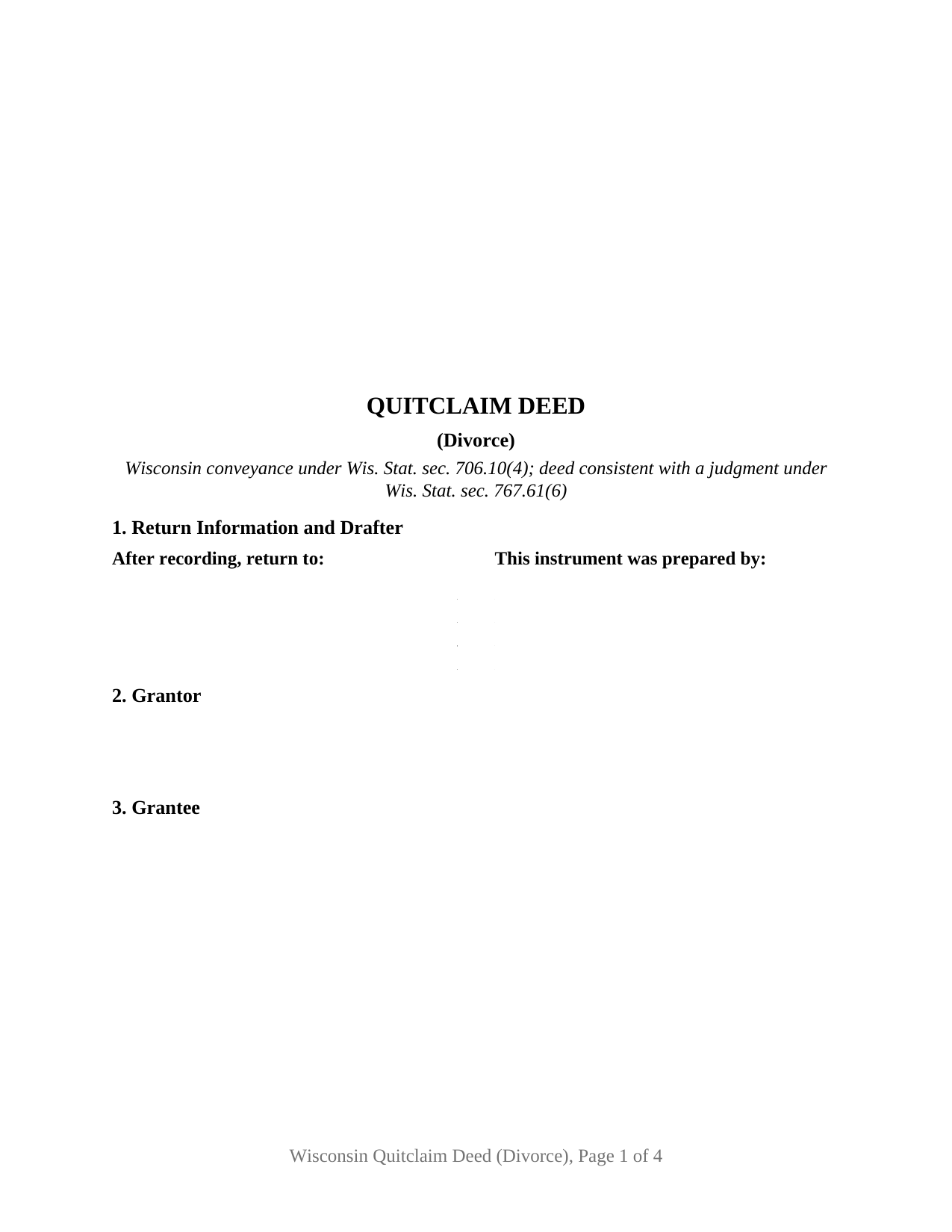 Outagamie County Quitclaim Deed (Divorce) Form