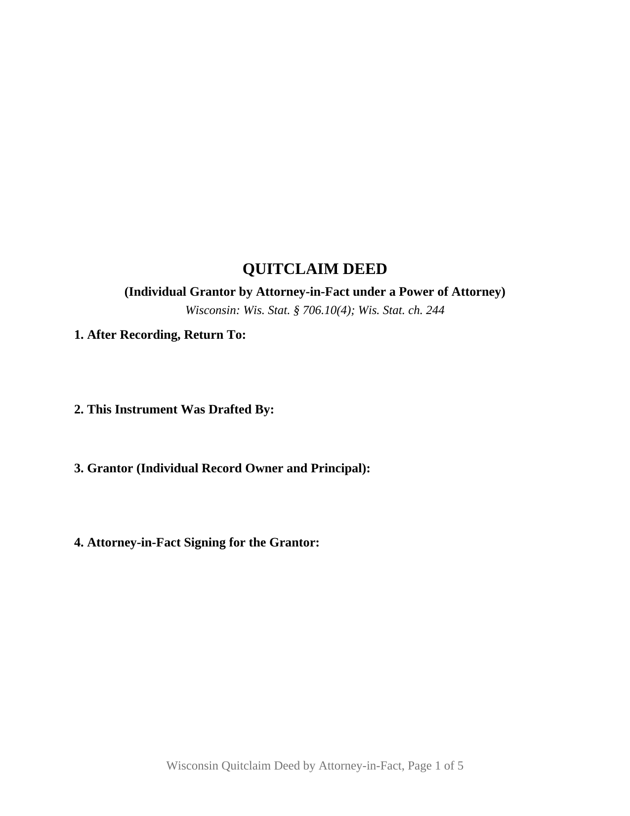 Jackson County Quitclaim Deed (Individual Grantor by Attorney-in-Fact) Form