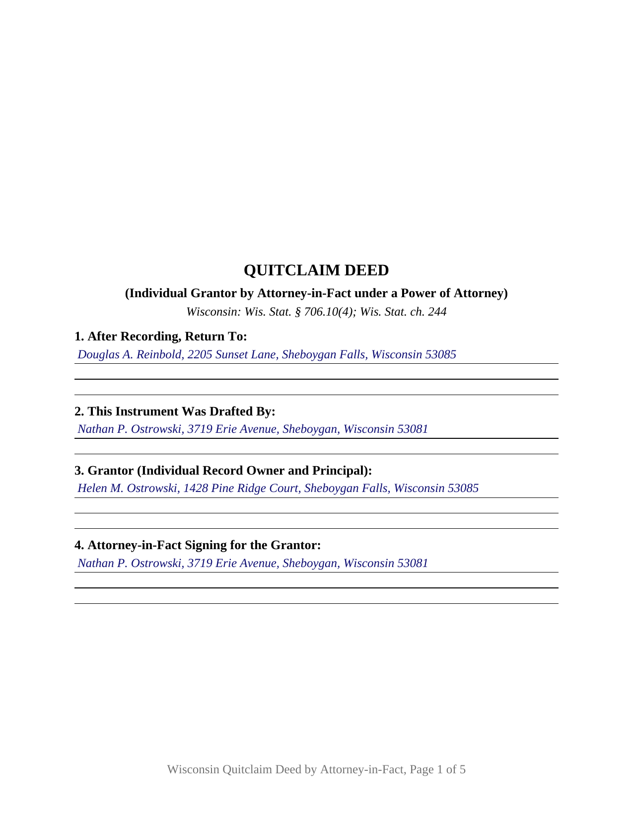 Jackson County Completed Example of the Quitclaim Deed (Individual Grantor by Attorney-in-Fact) Document